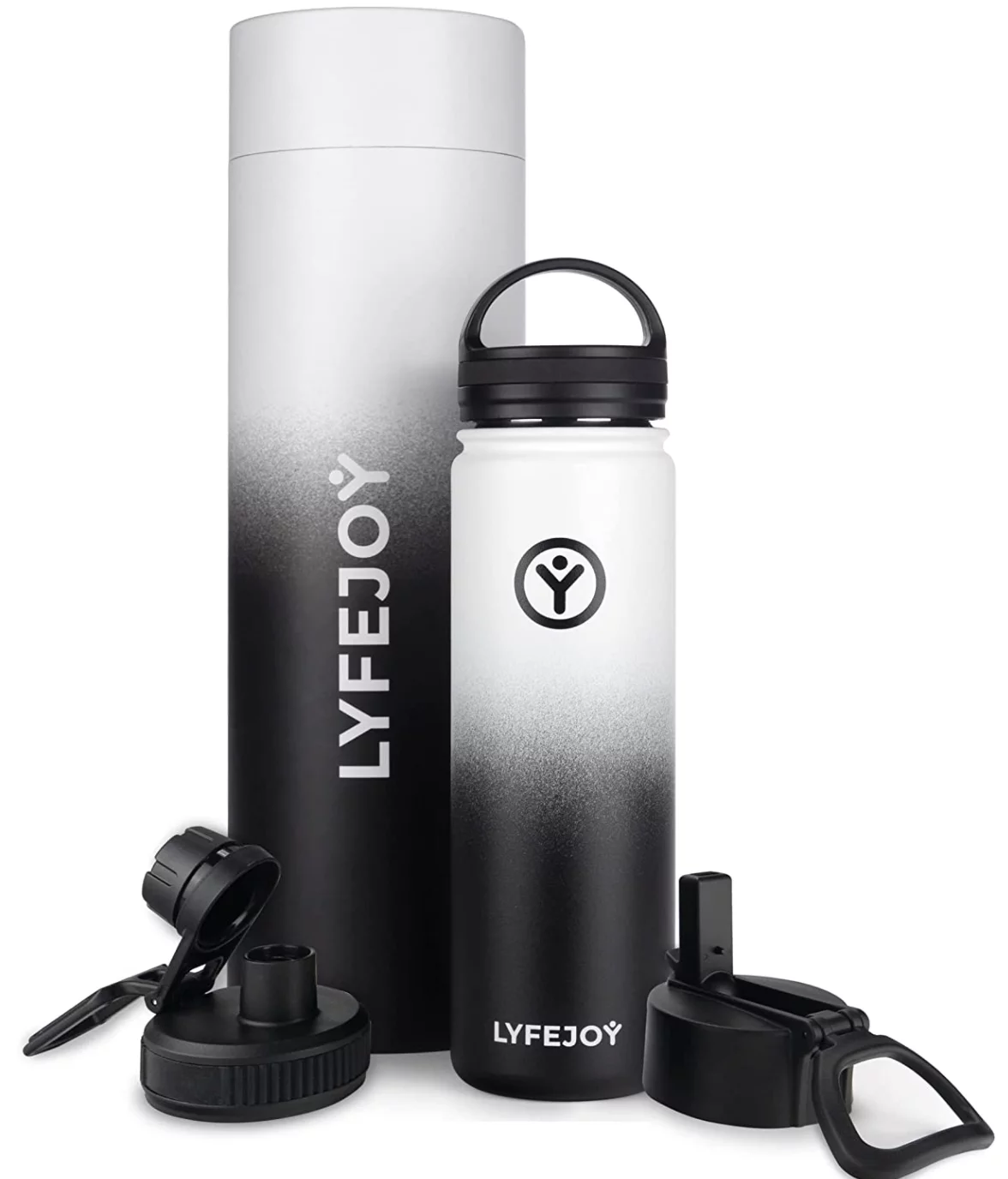 Lyfejoy Double Stainless Steel Insulated 22oz Water Bottle with Included Leak Proof Wide Mouth Lid, Straw Lid and Spout Lid - Vacuum Insulated, Dishwasher Safe, BPA-Free, Non-Toxic