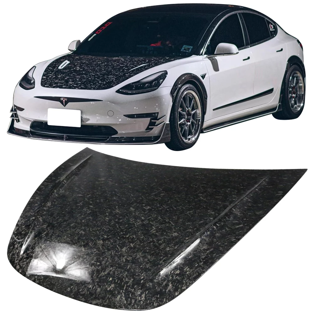 Ikon Motorsports Compatible with 17-23 Tesla Model 3 Front Hood Bonnet Shell Cover Panel Forged Carbon Fiber