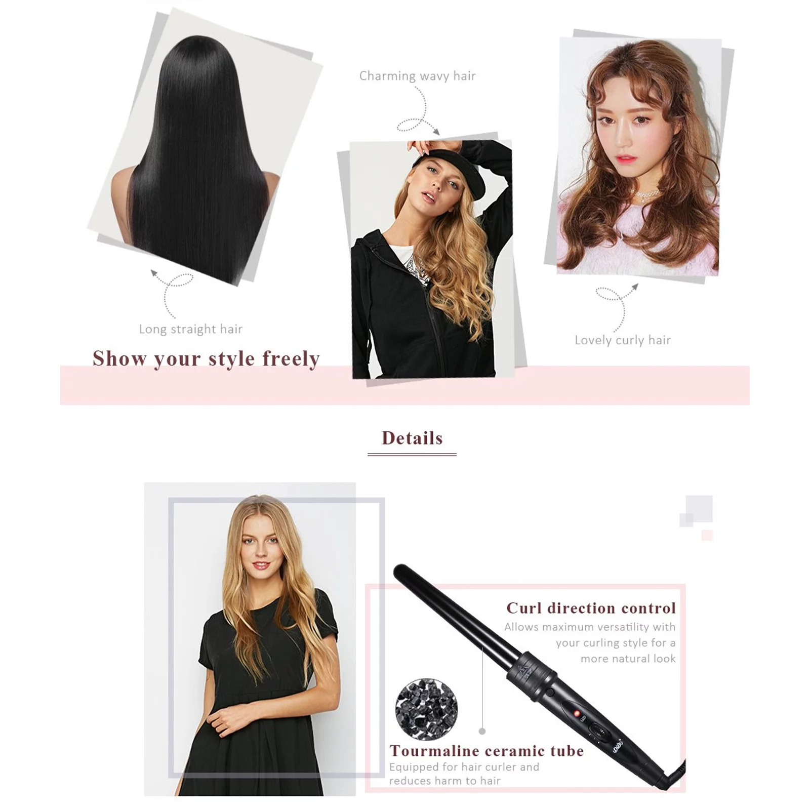 6-IN-1 Curling Iron Professional Curling Wand Set Instant Heat Up Hair Curler with 6 Interchangeable Ceramic Barrels (0.35'' to 1.25'') with Heat Protective Glove & 2 Clips