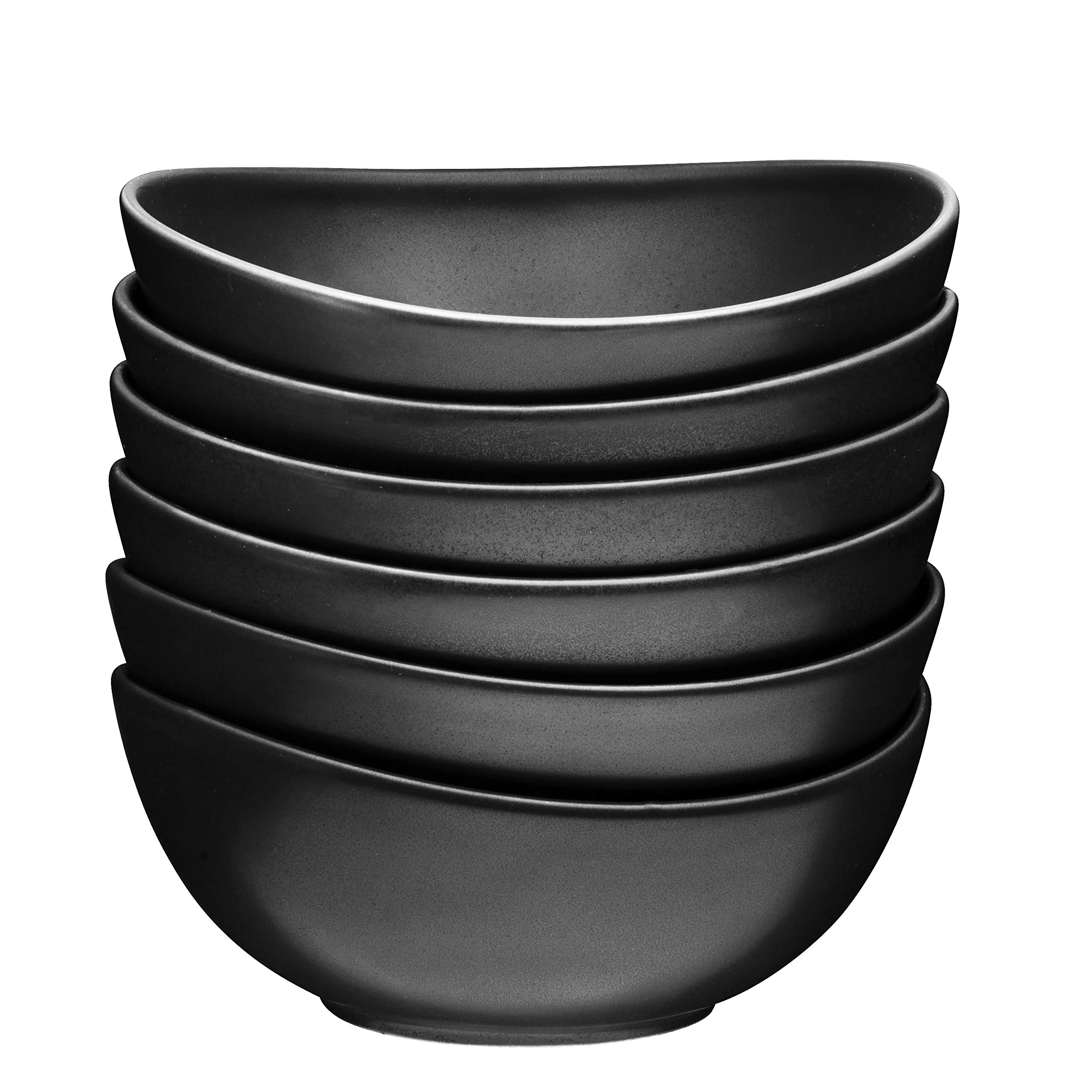 Bruntmor Matte Black Round Curved Soup Bowl Set - 28 Oz x6