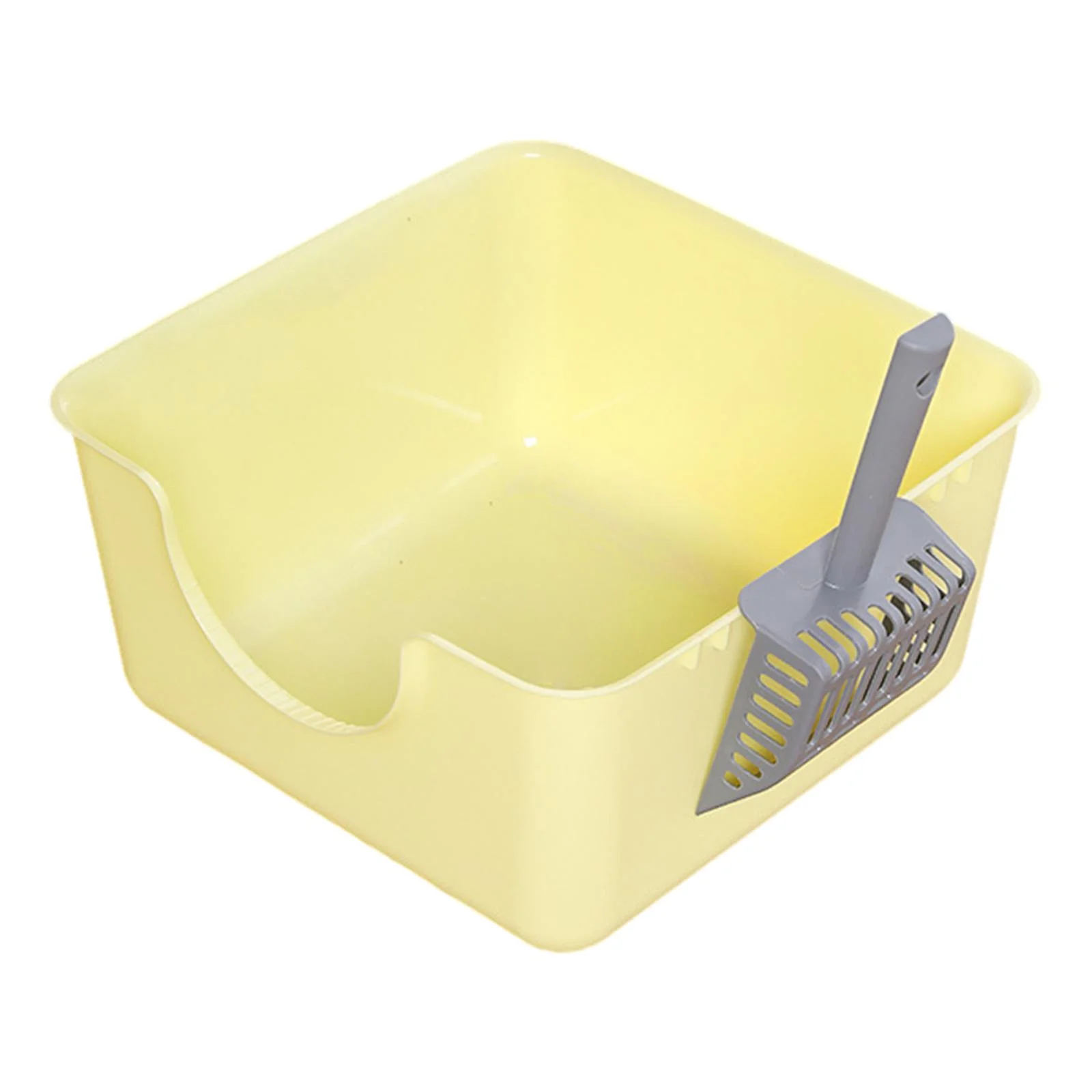 DOLITY Open Litter Box Kitty Litter Pan Durable Easy to Cleaning U Shape Lowered Front yellow