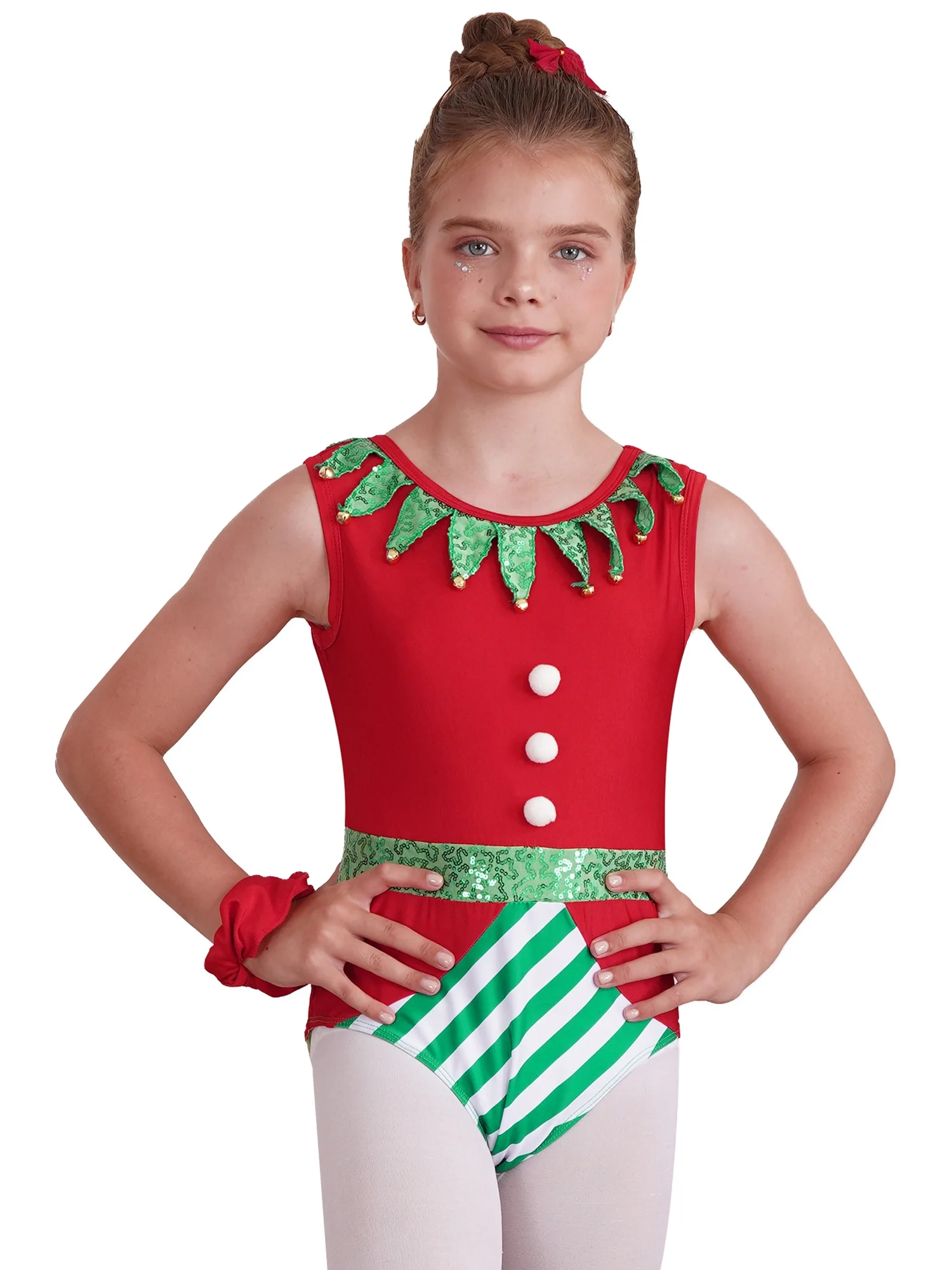 iiniim Christmas Gymnastic Leotards for Girl Sleeveless Athletic Dance Bodysuit Headband Outfit Size 4-14 A Red 6