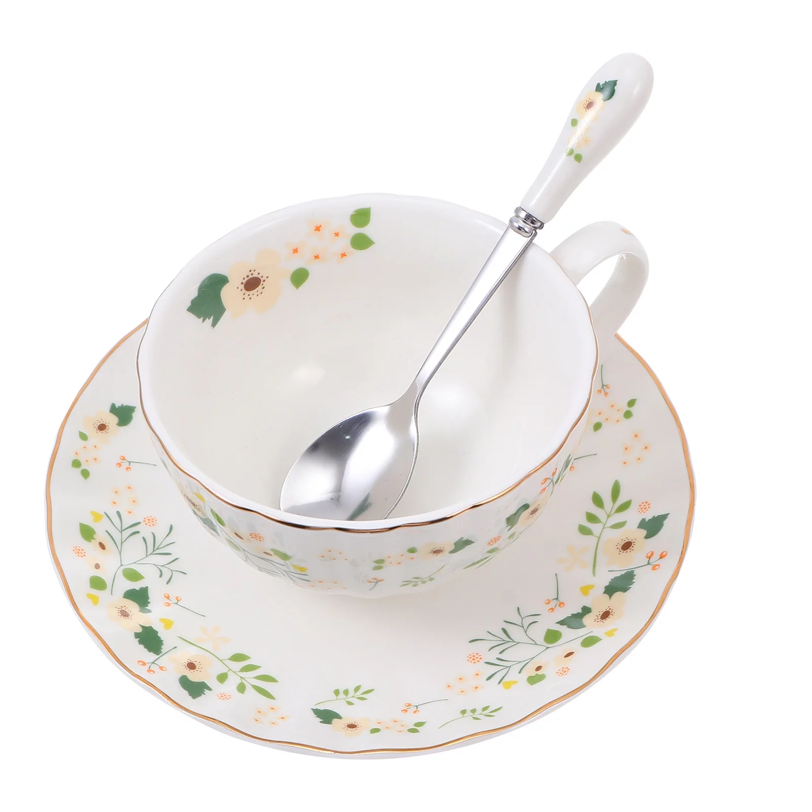 OUNONA Cup Coffee Set Tea Saucer Ceramic White Porcelain Cups Saucers Spoon Mug British Afternoon