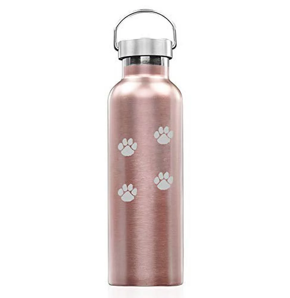 Rose Gold Double Wall Vacuum Insulated Stainless Steel Tumbler Travel Mug Paw Prints Walking (25 oz Water Bottle)