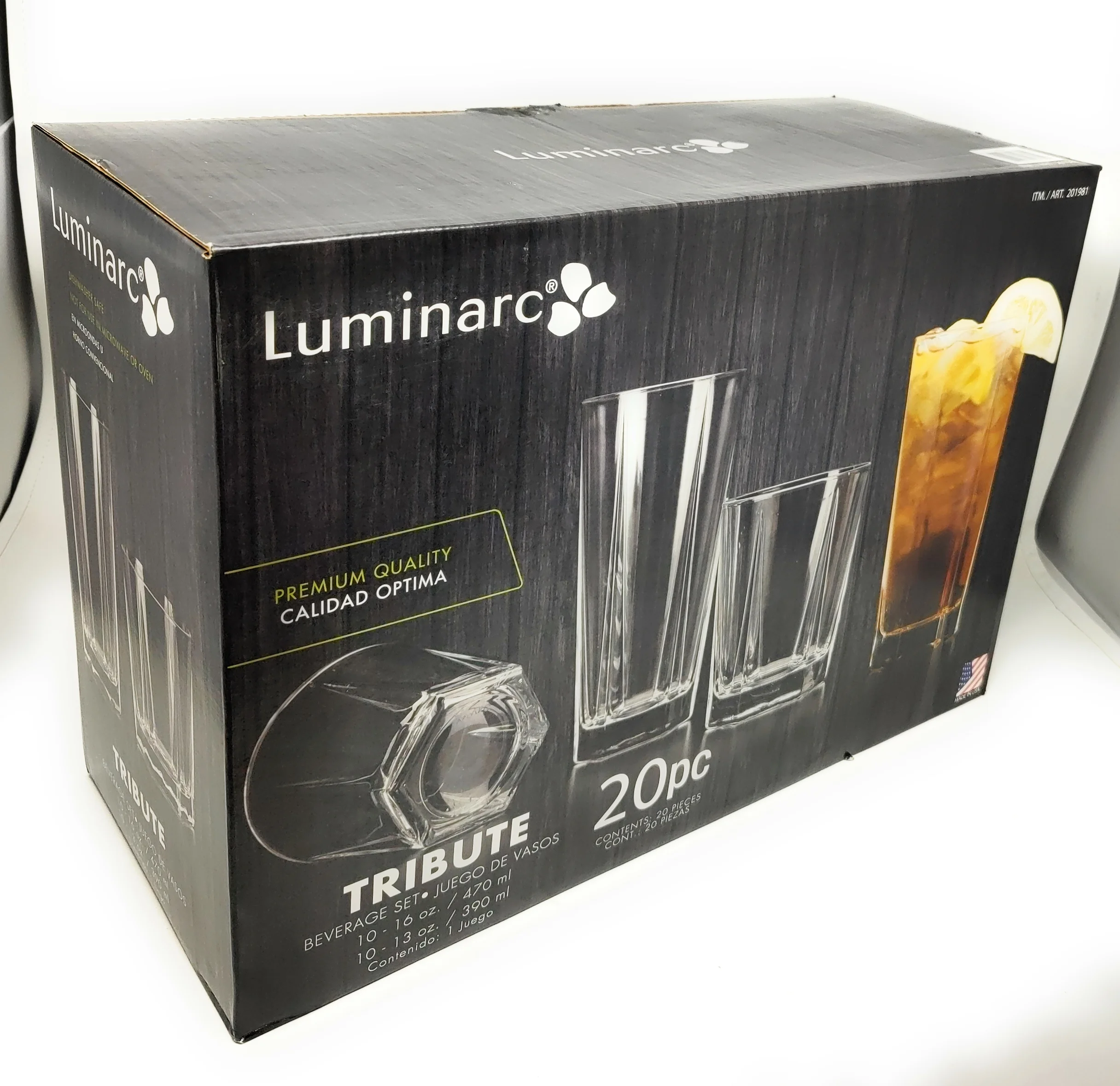 Luminarc Tribute 20-Piece Clear Drinking Glasses and Tumbler Set: 10 - 13 oz. and 10 - 16 oz. Glasses