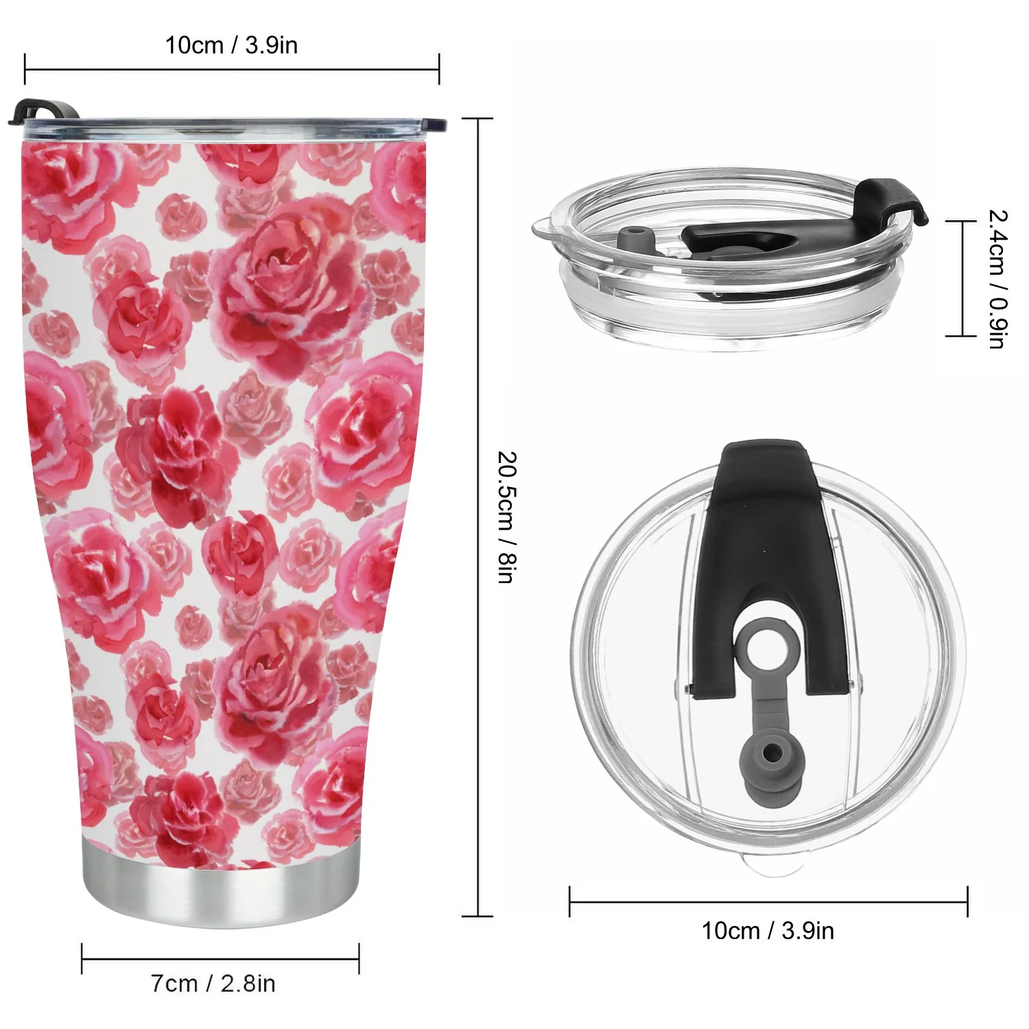 Hidove Stainless Steel Tumbler, Rose Flowers 30oz Leak Proof & Stainless Steel Bottle for Hot & Cold Drinks - Coffee Travel Mug, Water Metal Canteen, Thermal Cup