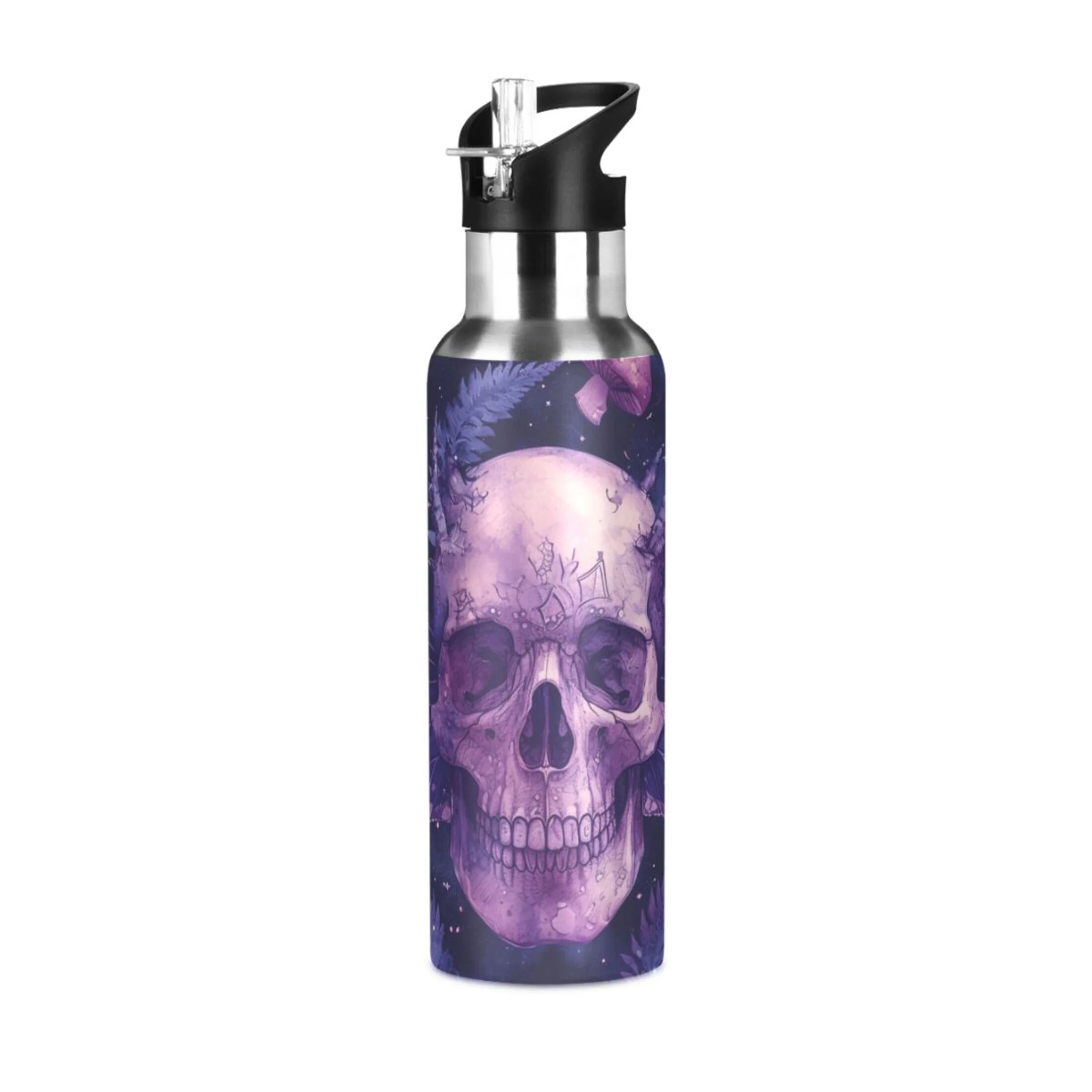 Butterflies Skull Head Water Bottles Insulated Thermos Kids Stainless Steel Bottle with Straw Lid Flask Leakproof for Sports Gym 20 oz