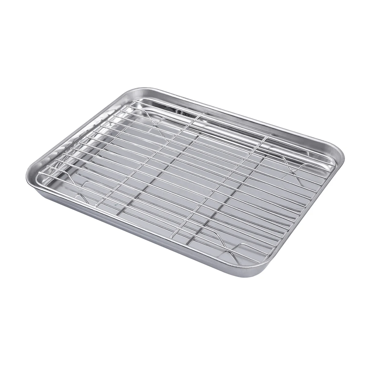2 Pieces/Set Rectangular Baking Tray Stainless Steel Baking Pan Sheet with Removable Cooling Rack - 26x20x2.5cm