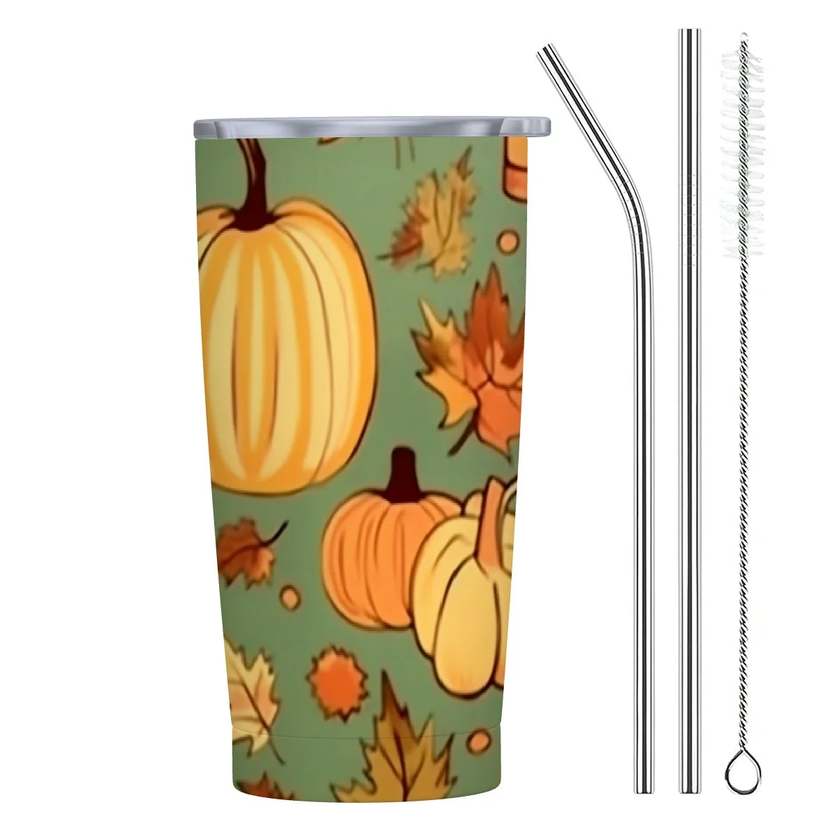 GOSMITH  Autumn Pumpkins Leaves Wheat Apples Stainless Steel Water Bottle Double Wall Leak Proof Vacuum Insulated with Leather Wrapped