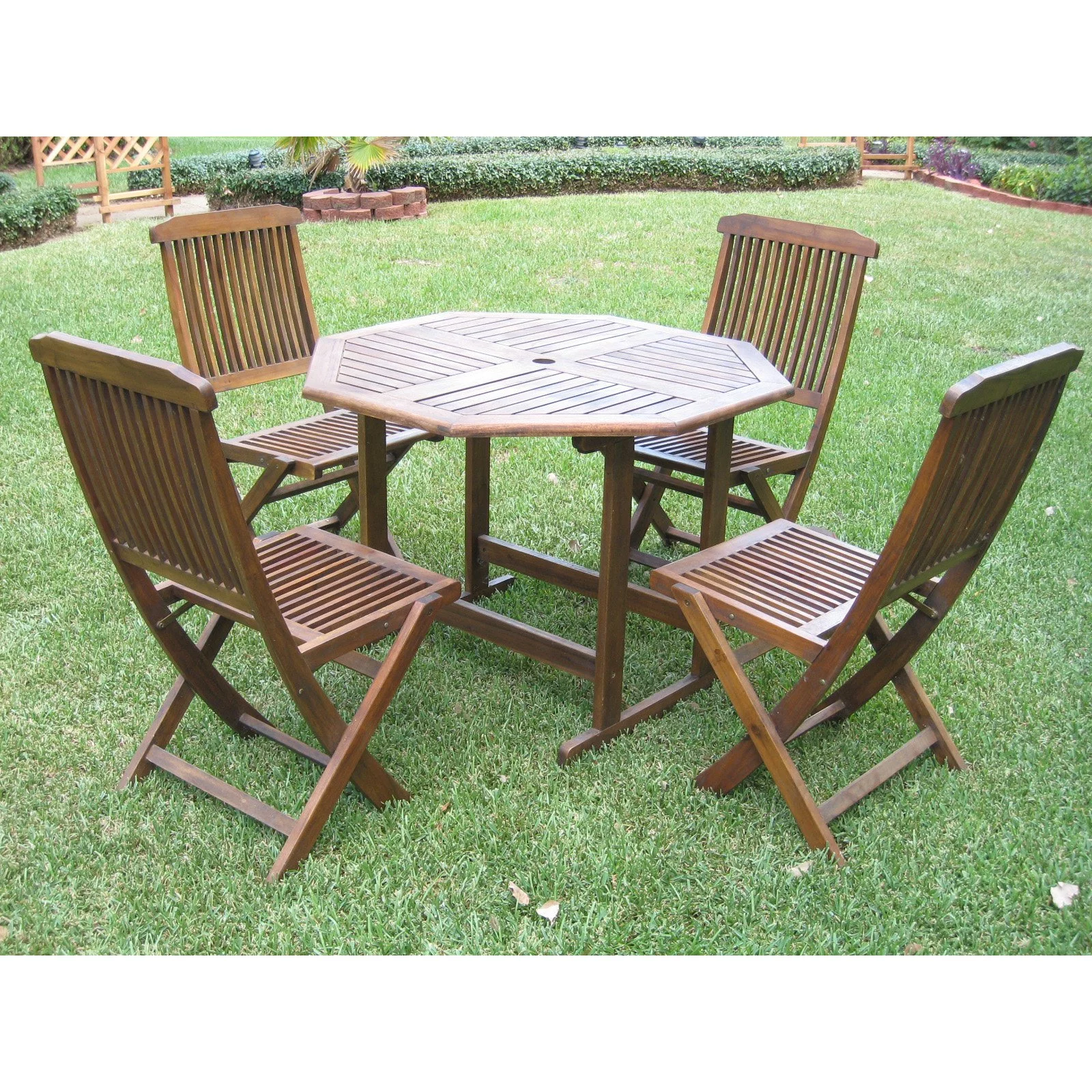 International Caravan Highland Acacia 5 pc. Folding Outdoor Patio Dining Set
