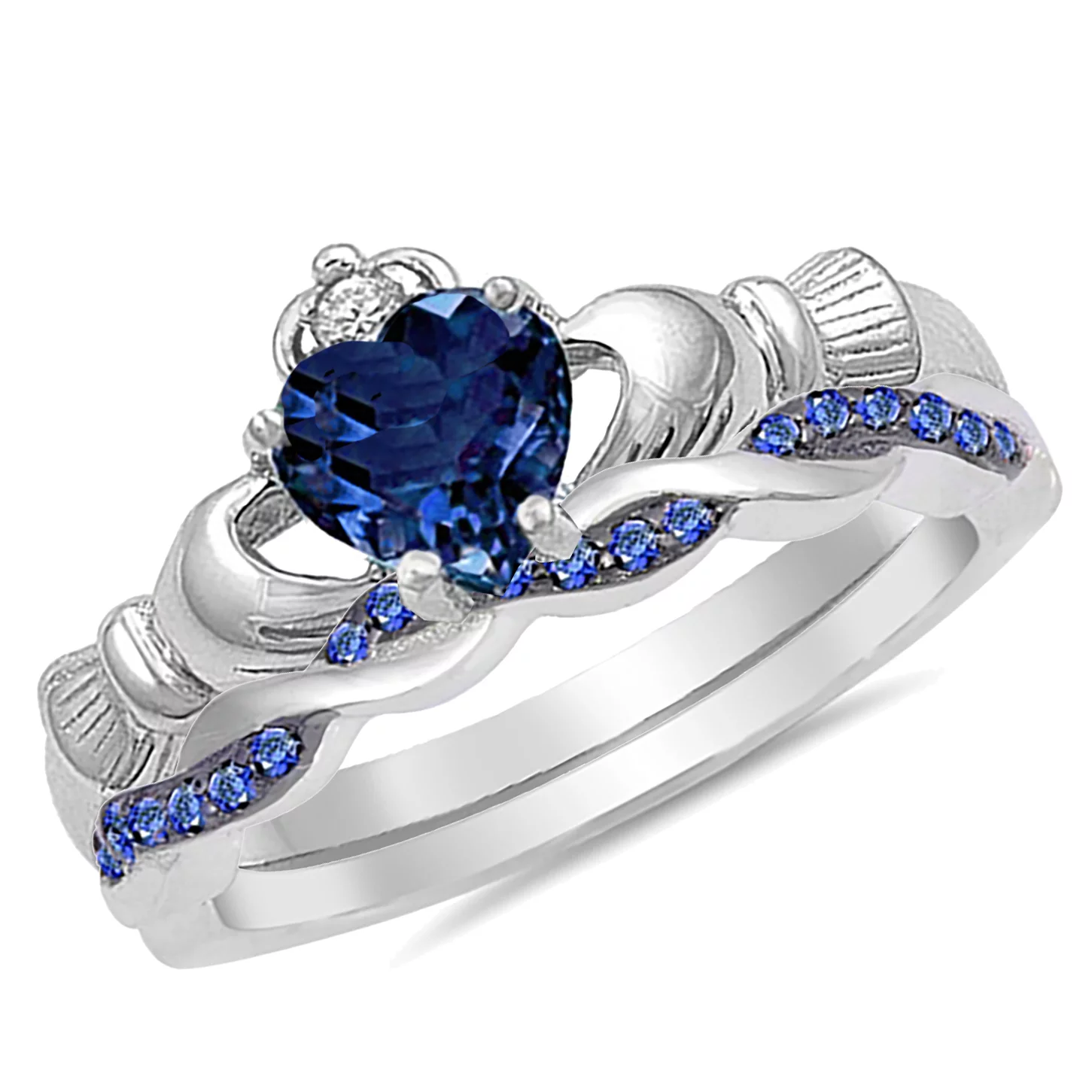 His and Hers 3 Piece Trio Sterling Silver Thin Blue Line Wedding Band Engagement Ring Set 12/7
