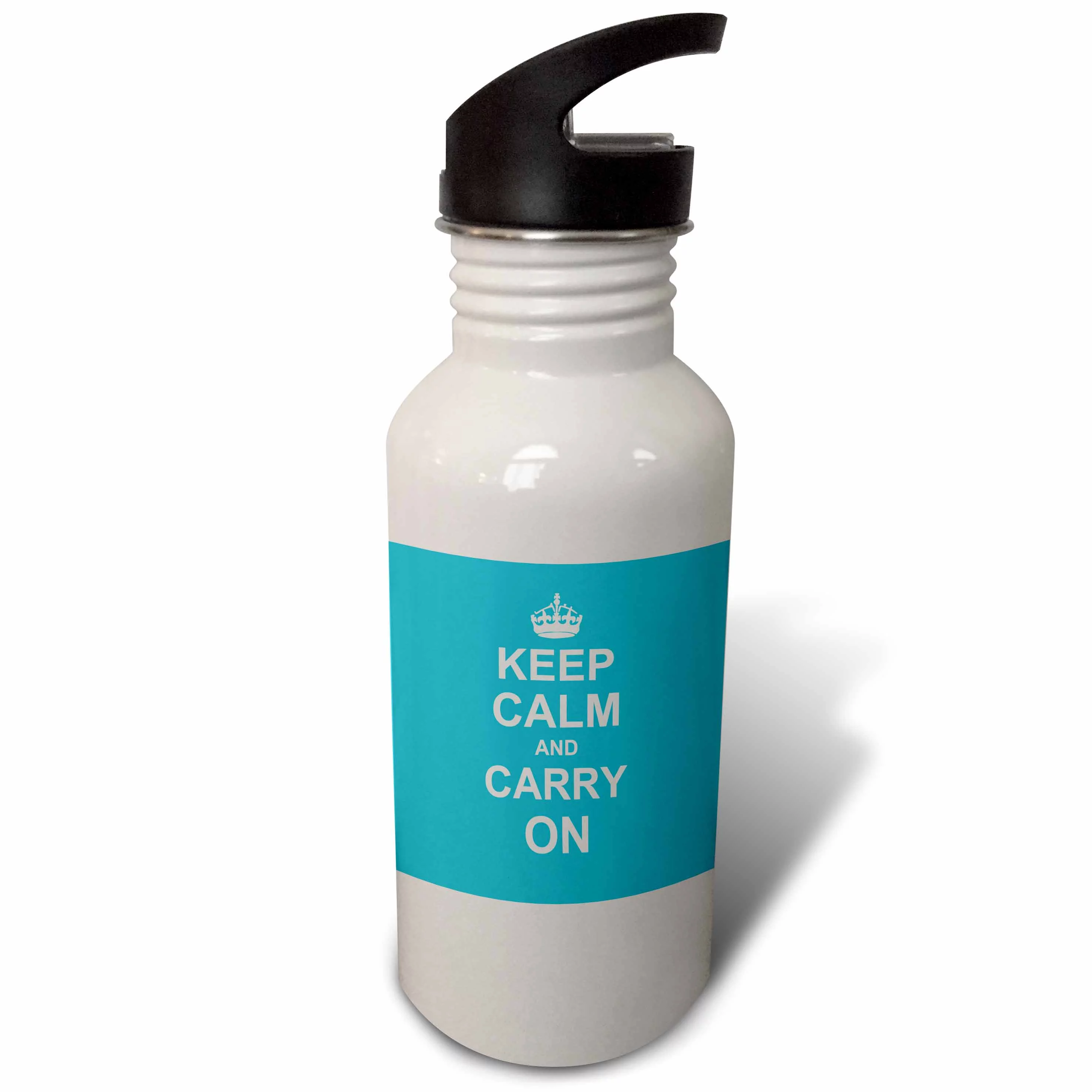 Keep Calm and Carry On - white text on light blue - crown - motivational fun funny humor humorous 21 oz Sports Water Bottle wb-157692-1