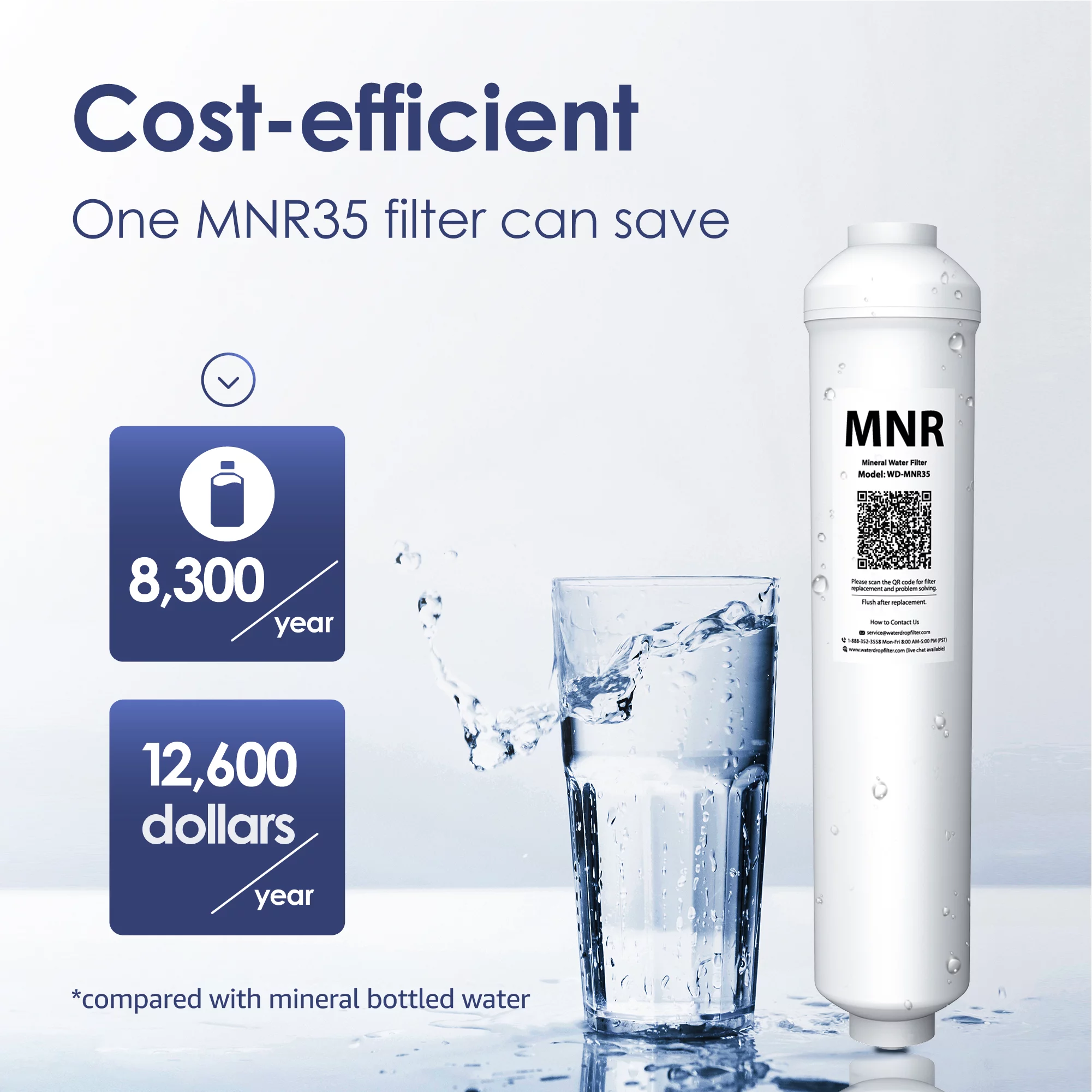 Waterdrop Remineralization Under Sink Water Filtration, 1/4? Quick Connect Post Filter for RO Reverse Osmosis Filter System, Restore Essential Minerals, Replacement for WD-G2MNR-W