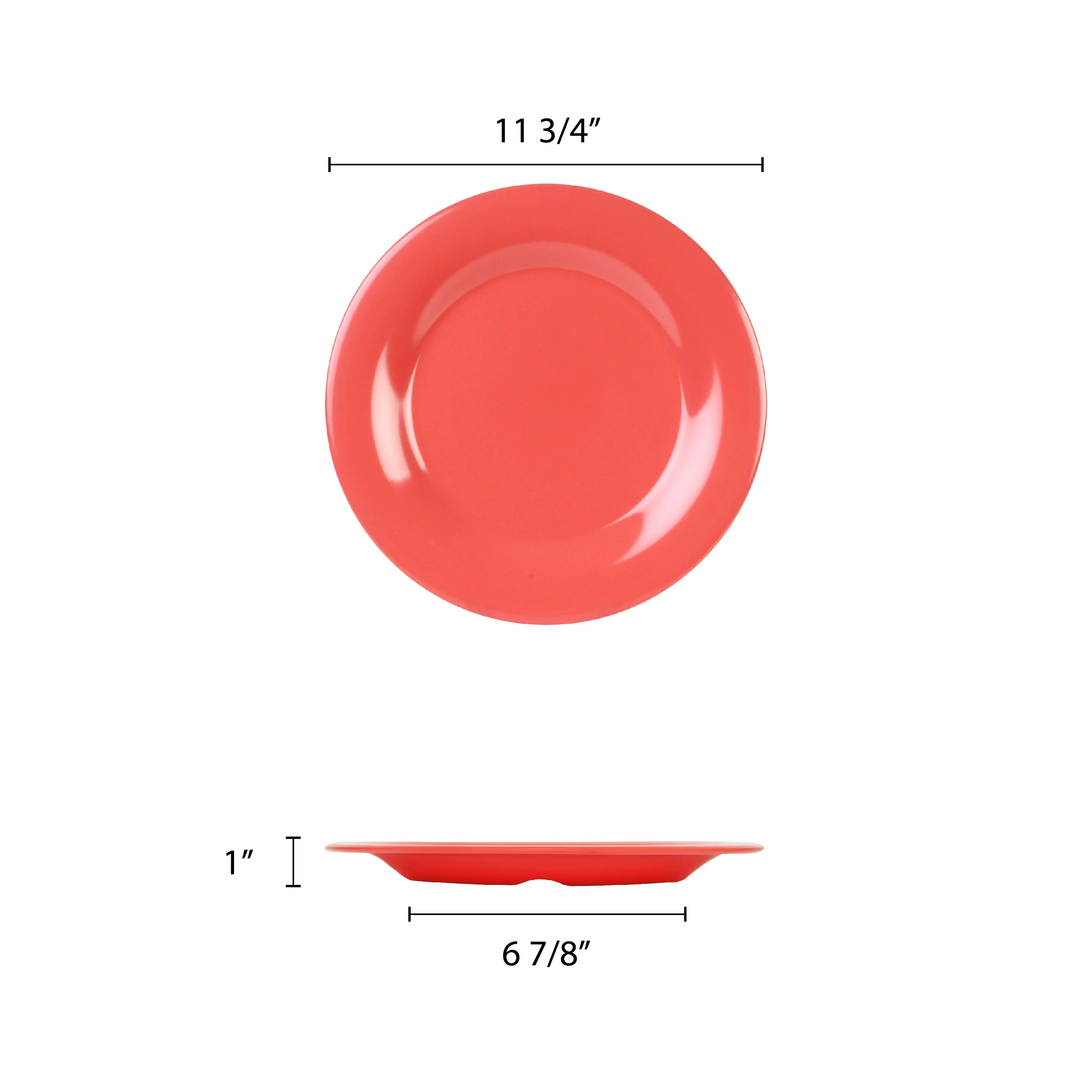Excellante Color Orange Melamine Dinnerware Collection 12 Inch Wide Rim Round Plate, Comes in Dozen
