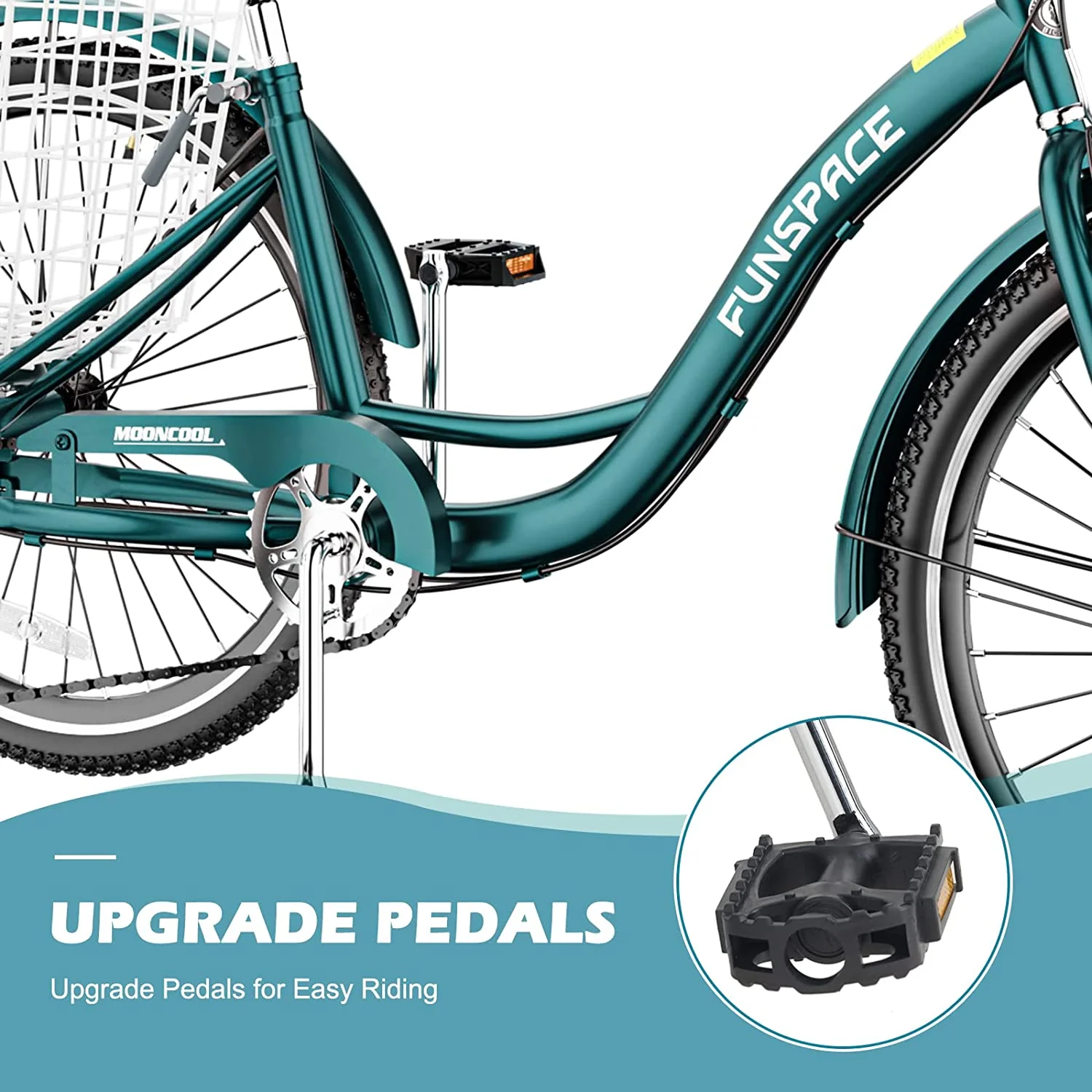 MOONCOOL Adult Tricycle Bike, Upgarded Wider 7 Speed 24 & 26-Inch Three Wheel Bike Cruise Trike, Low Step-Through with Backrest & Cargo Basket