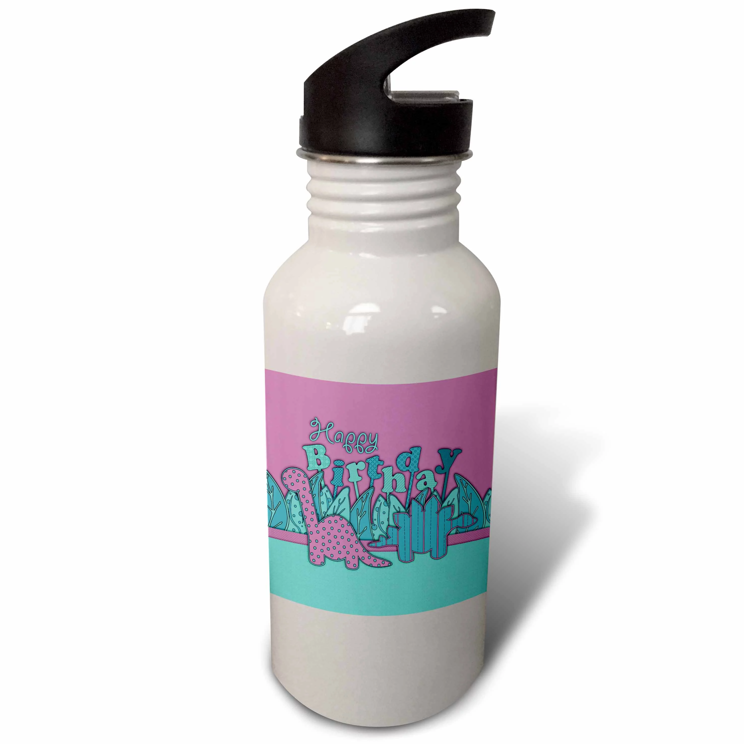 Cute Happy Birthday Dinosaurs - Purple Blue Dino 21 oz Sports Water Bottle wb-128537-1