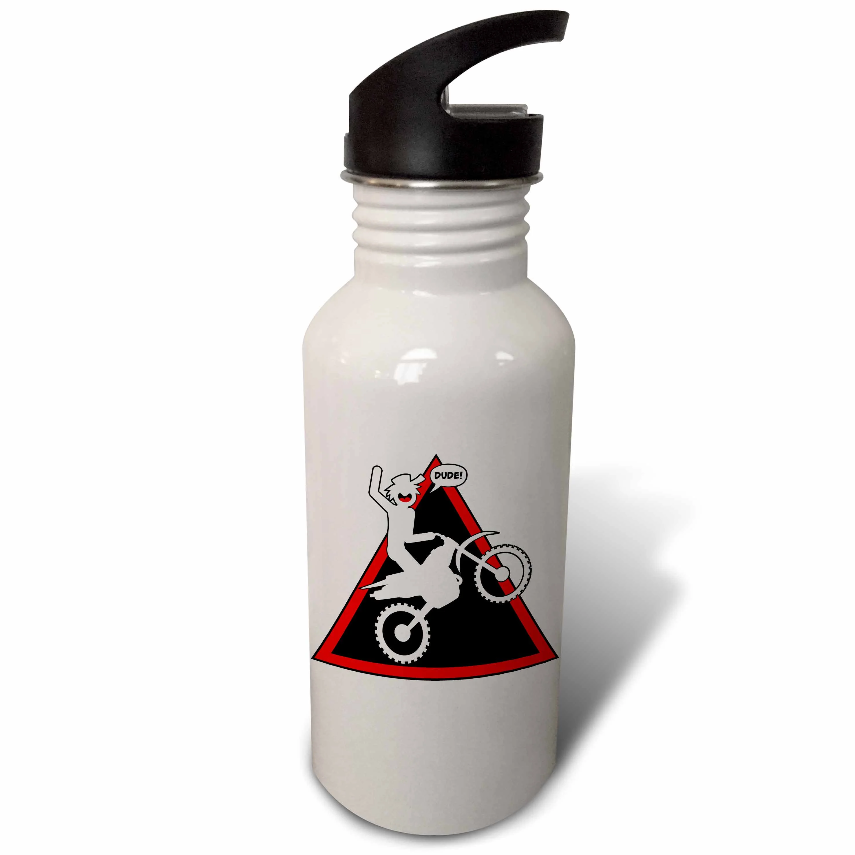 3dRose Danger sign illustration with a stickman getting air on a dirt bike, Sports Water Bottle, 21oz