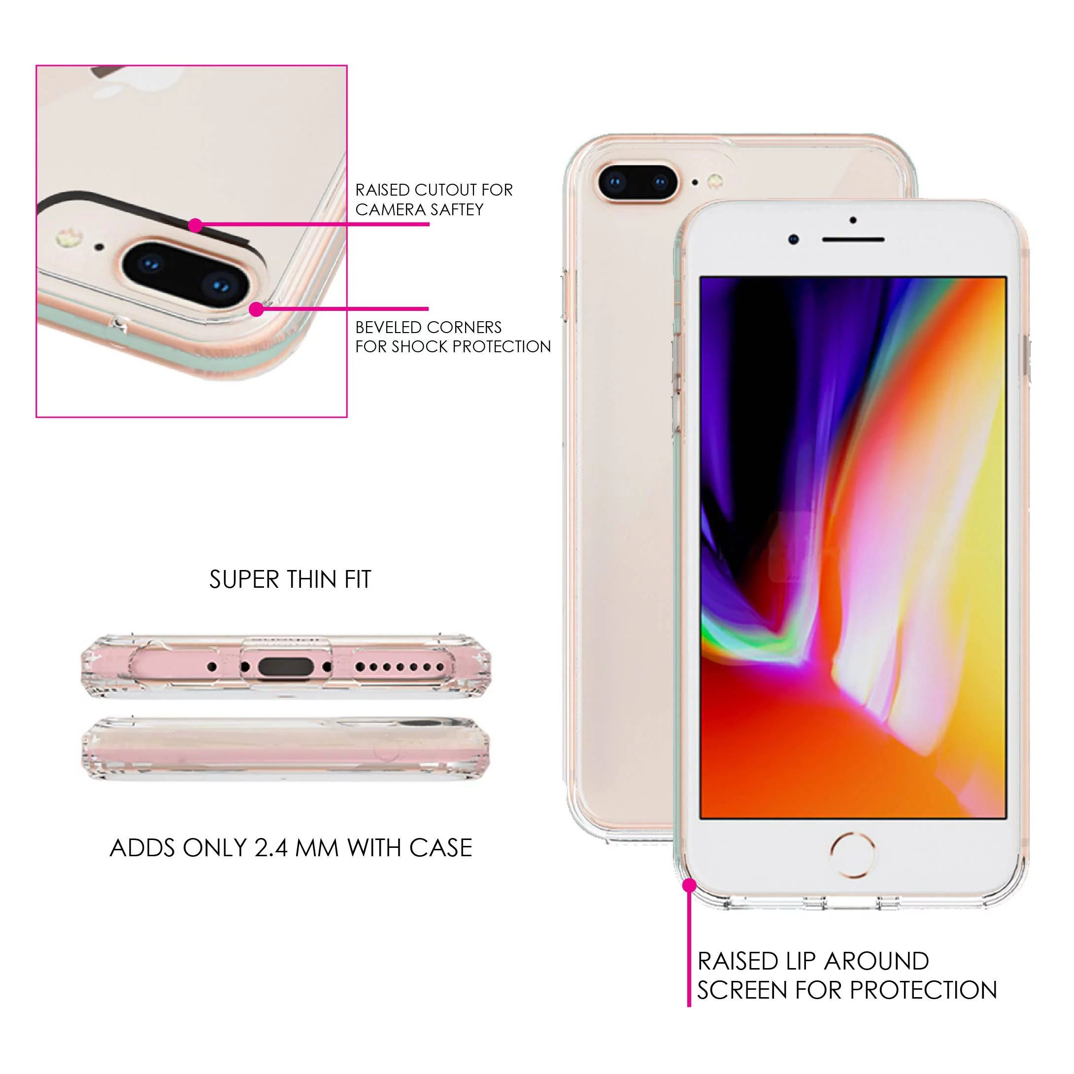 DistinctInk Clear Shockproof Hybrid Case for iPhone 7 PLUS / 8 PLUS (5.5