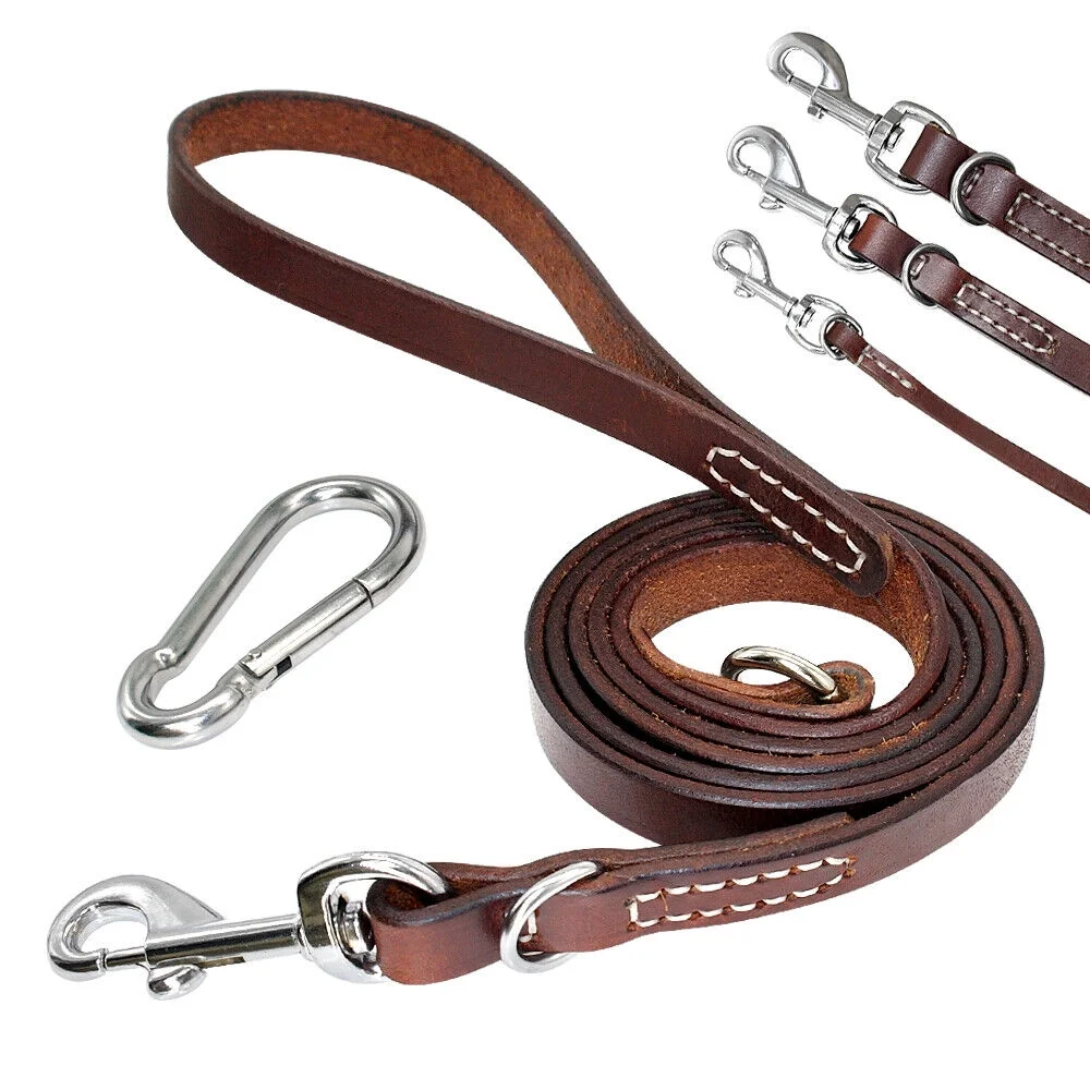 Pet Artist 6FT Real Leather Dog Leash Heavy Duty Training Leashes with Locking Carabiner