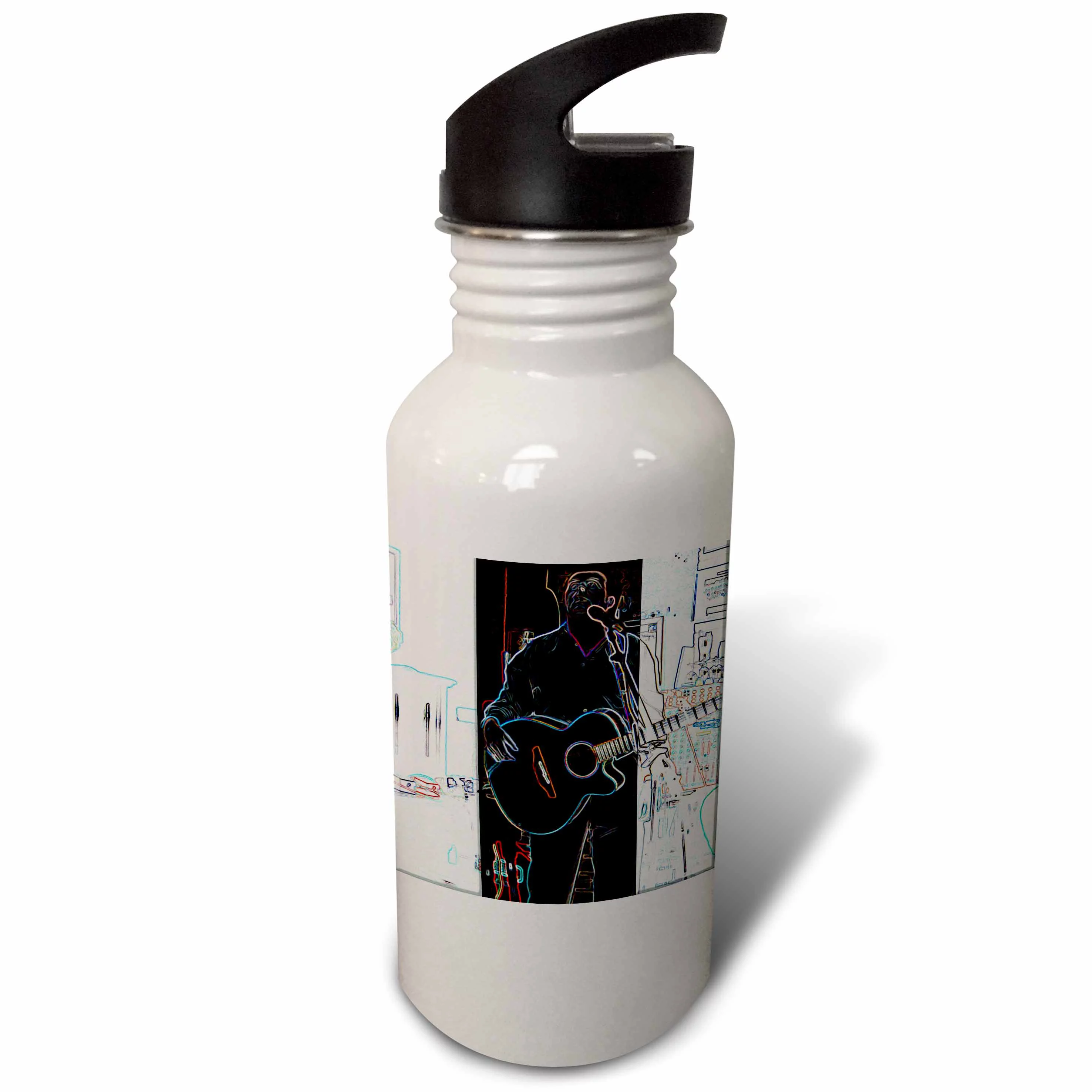 A Man With a Guitar Playing Music in a Pub in Ireland Done in a Solar and Crayon Finish 21 oz Sports Water Bottle wb-44123-1