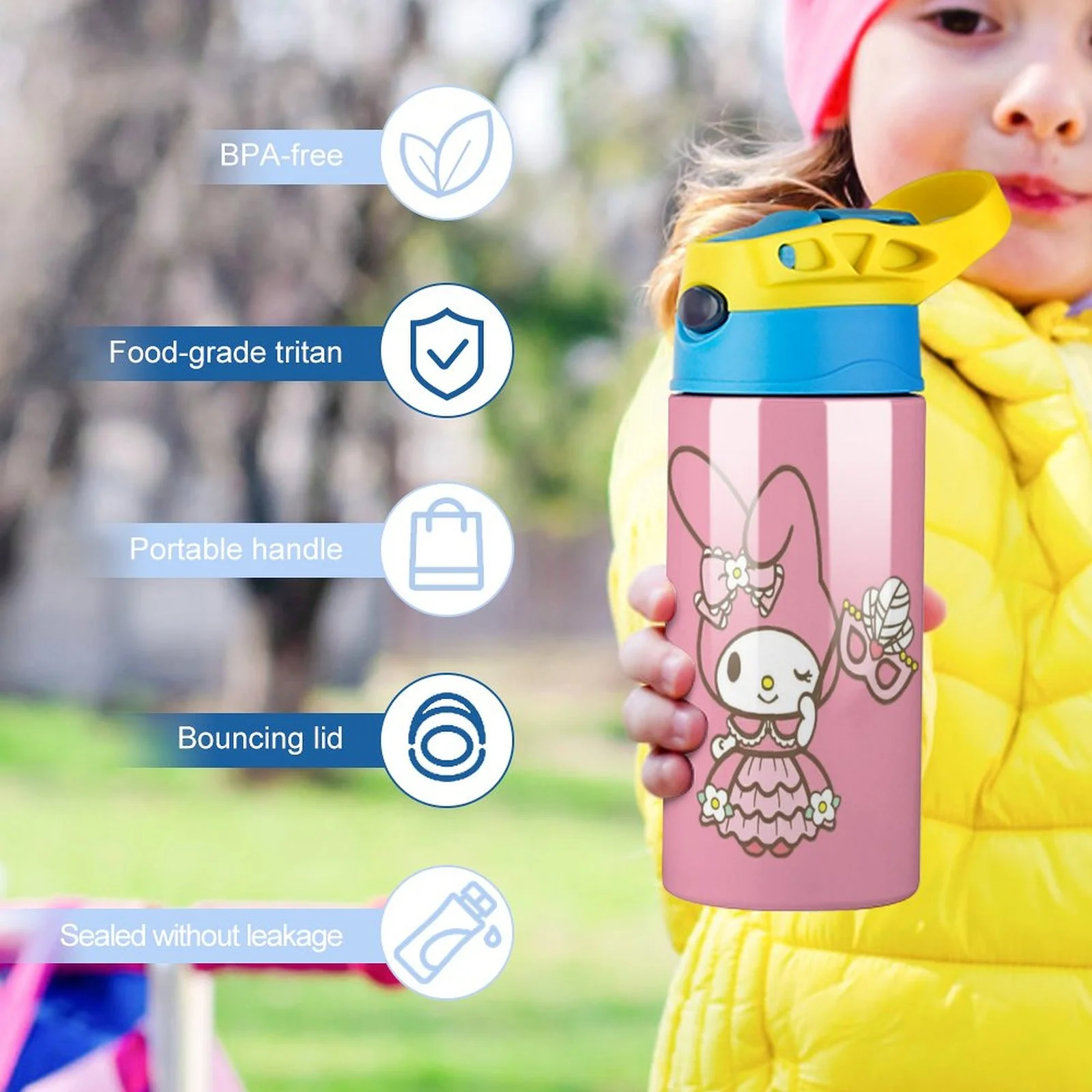 Smile My Melody Children's Water Bottle Vacuum Insulated Stainless Steel Cup With Straw Toddler Thermoses