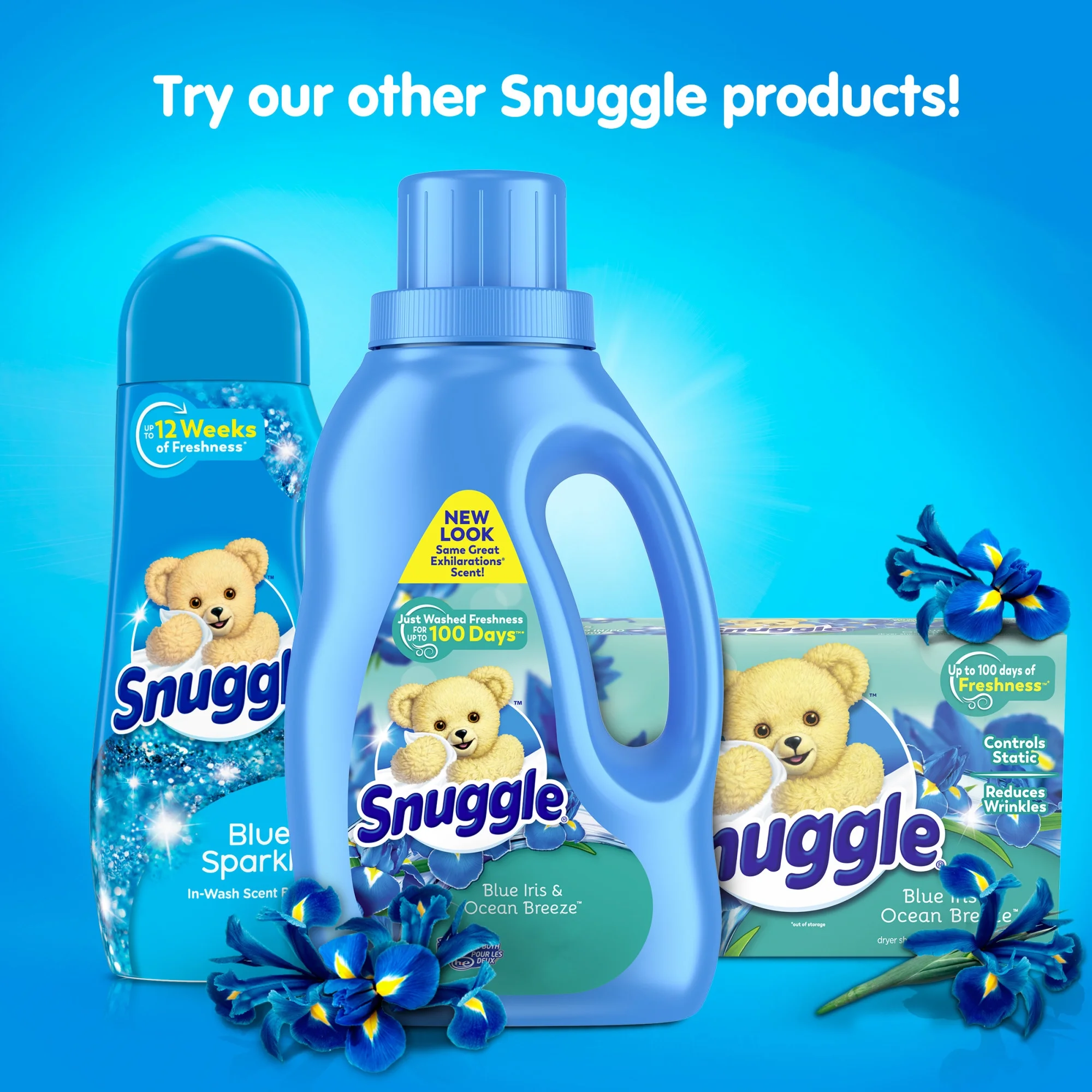 Snuggle Exhilarations Liquid Fabric Softener, Blue Iris & Ocean Breeze, 96 Ounce, 112 Loads
