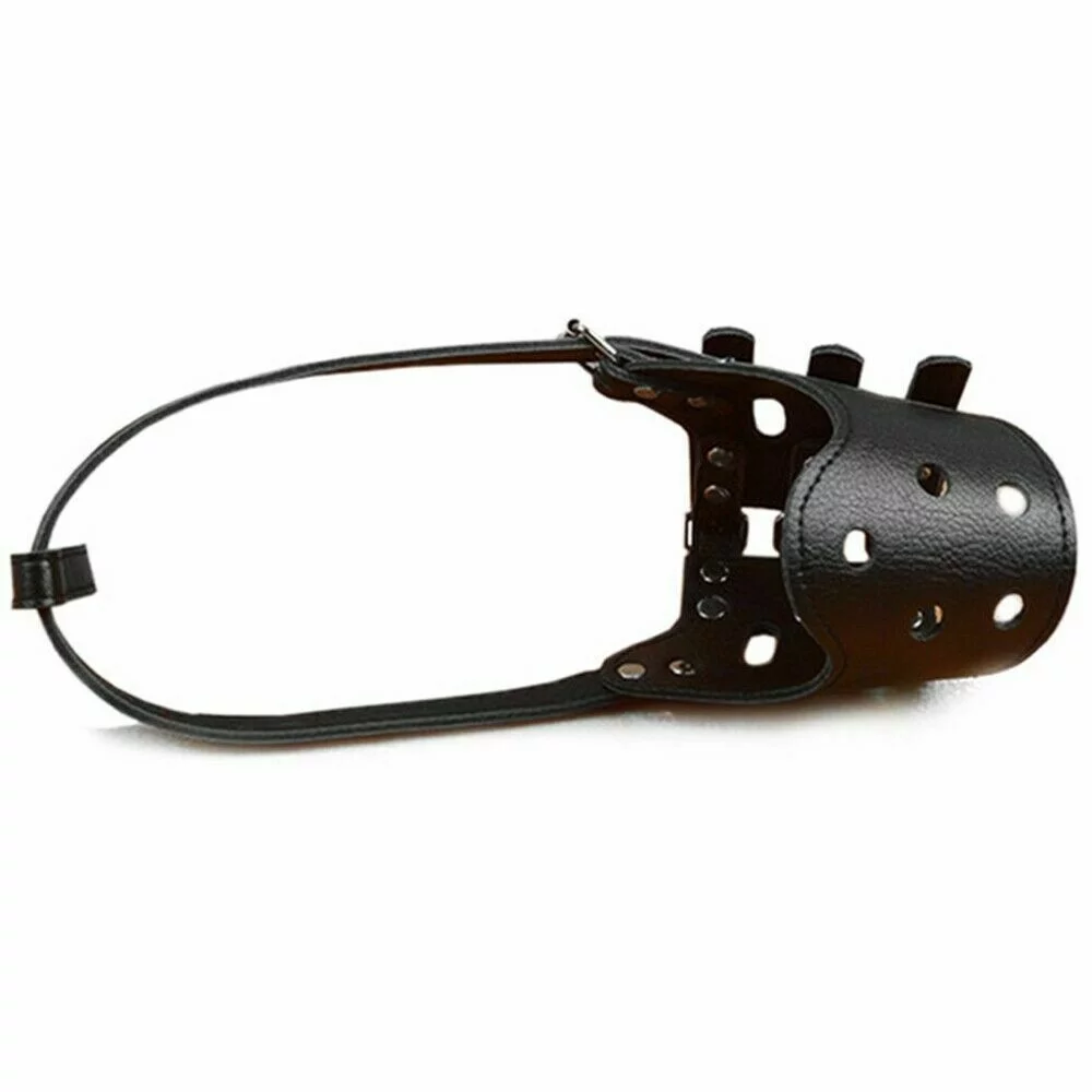 US Adjustable Anti-Biting Pet Dog Soft PU Leather Muzzles Mouth Mesh Cover Masks