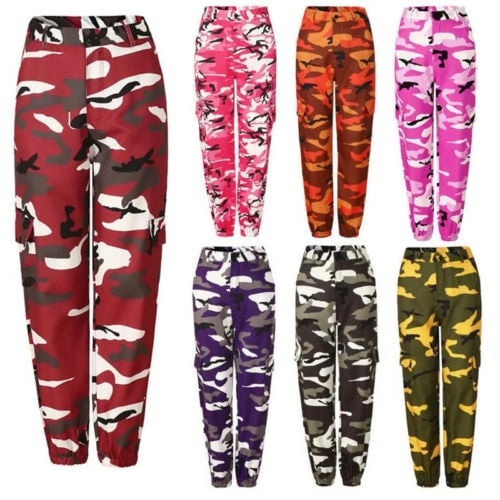 Womens Camo Cargo Trousers Casual Pants Military Army Combat Camouflage Jeans