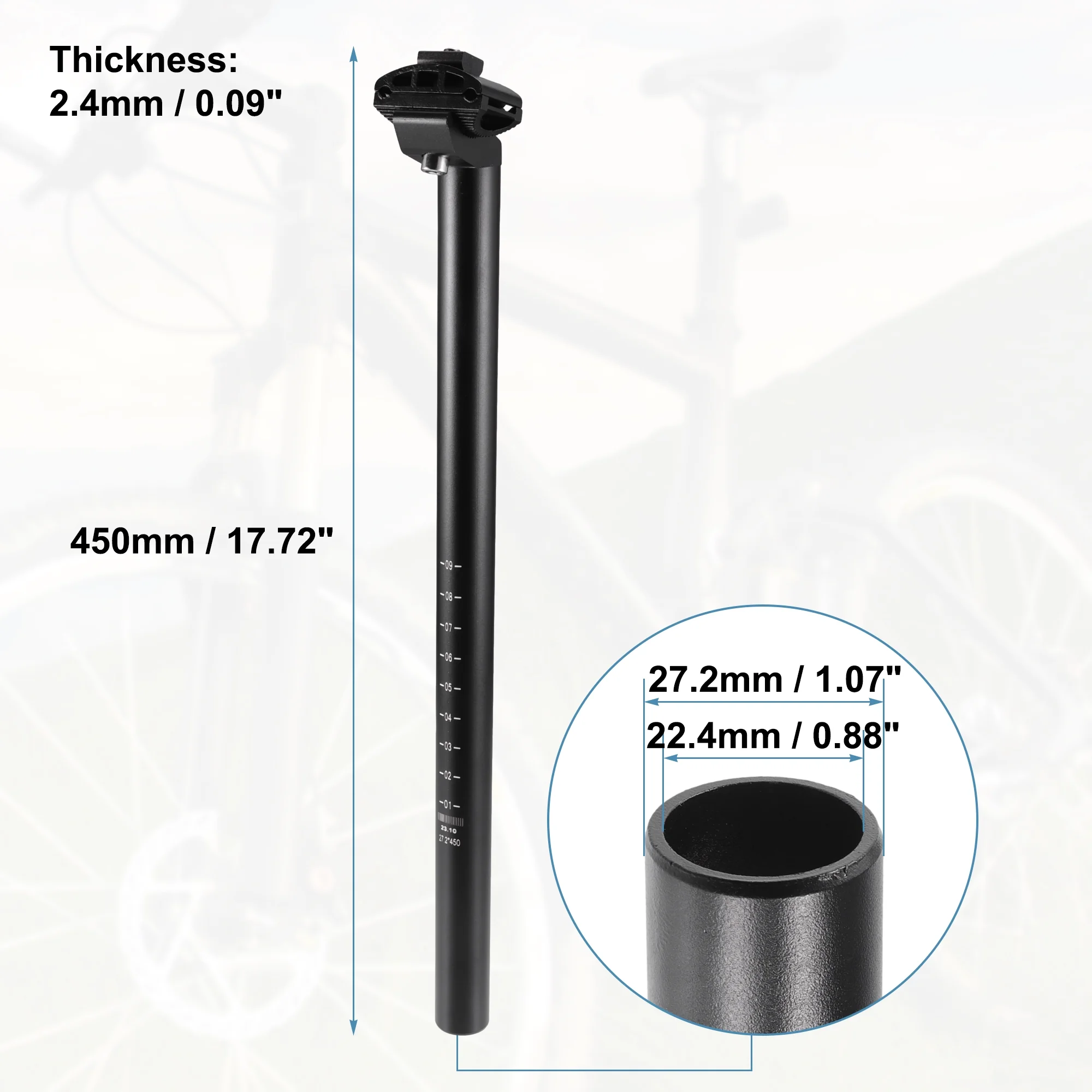 Unique Bargains 27.2x450mm Bike Seat Post Aluminum Alloy Bicycle Seatpost Saddle Pole Road Bike Seat Tube Mount Black