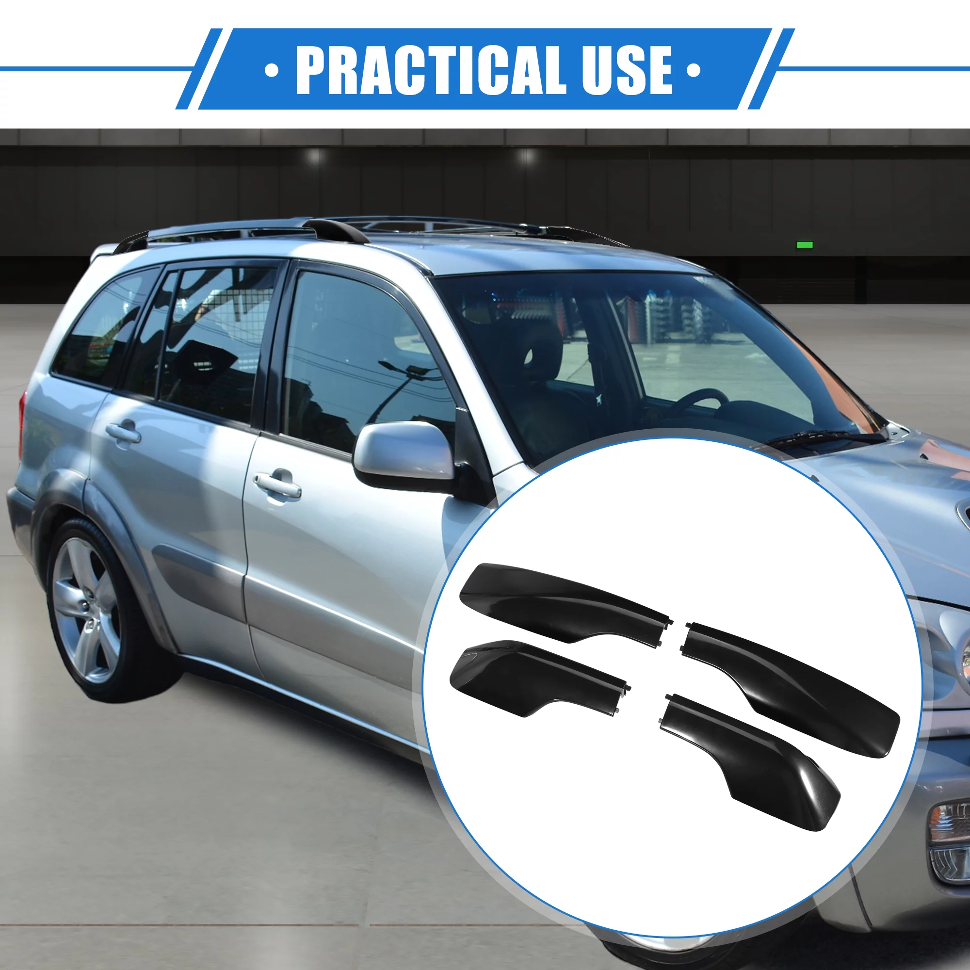 4pcs Car Roof Rack Side Rails End Cover Shell Cap for Toyota RAV4 2001-2005 Durable Plastic Black