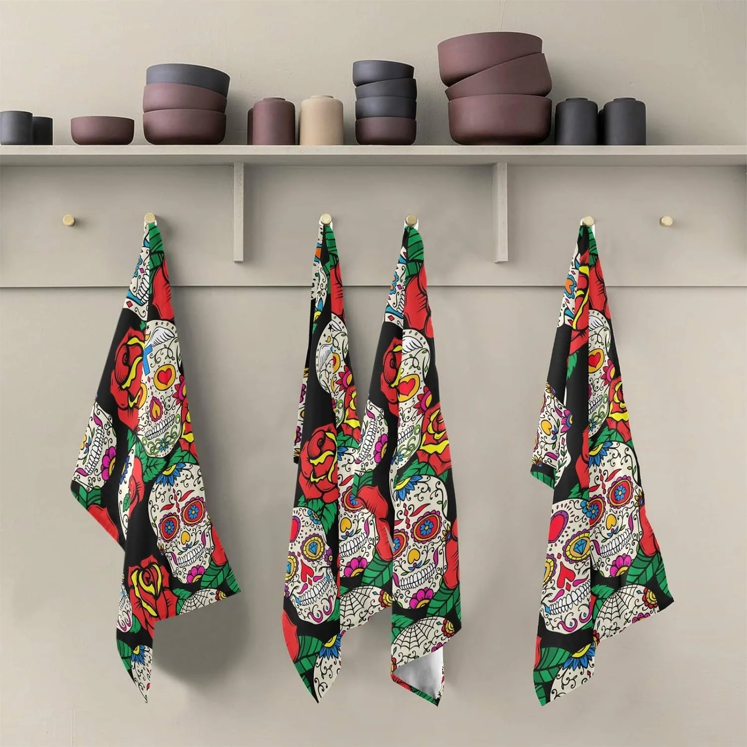 Dreamtimes Skull Kitchen Dish Towel Set of 6, Super Absorbent Soft Drying Cloth Tea Bar Towels, 28