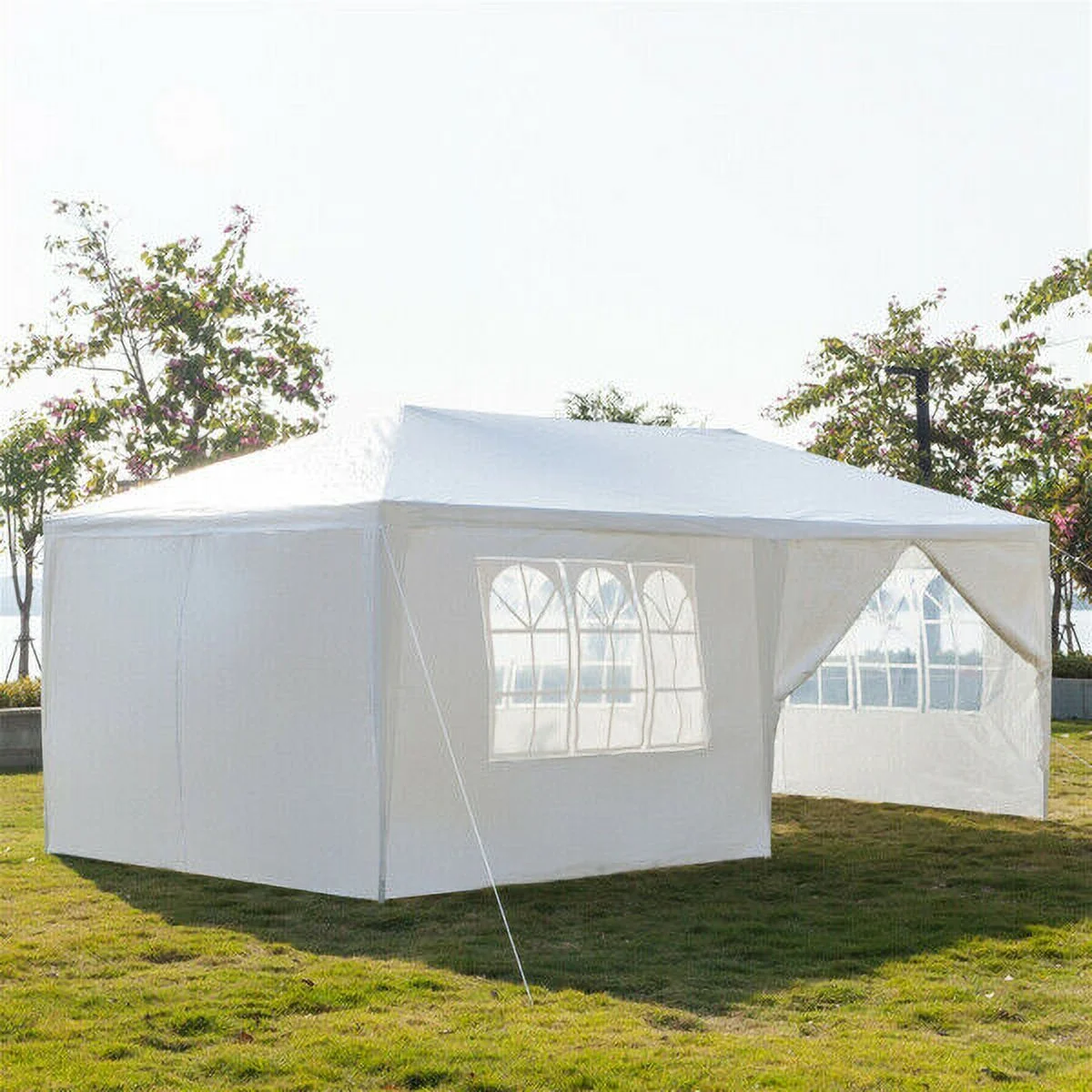 QHTT 3 x 6m Six Sides Two Doors Waterproof Single Tent for Home Garden Wedding Party Parking White