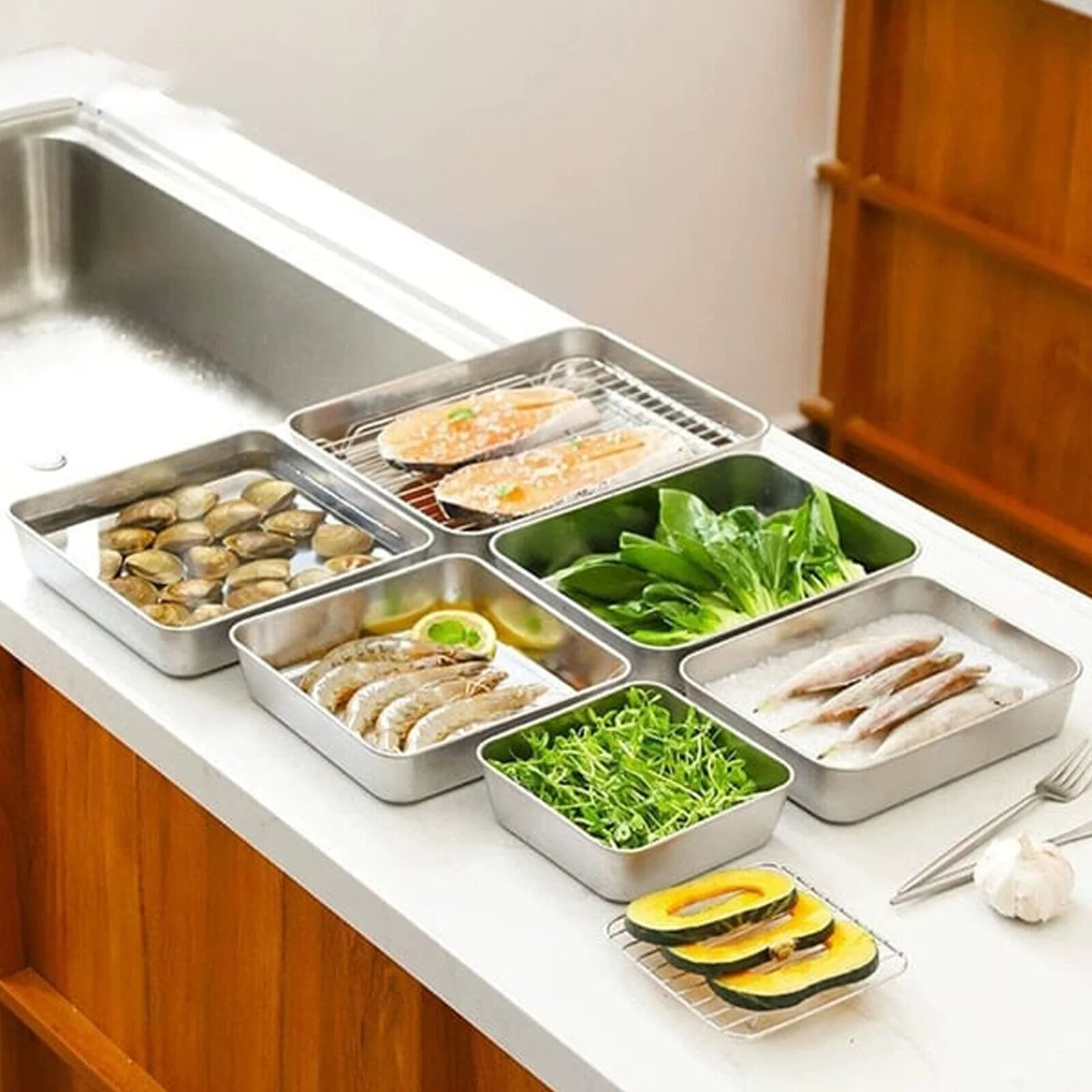 Reusable Stainless Steel Square Plate with Lid Camping Picnic Plates for Food