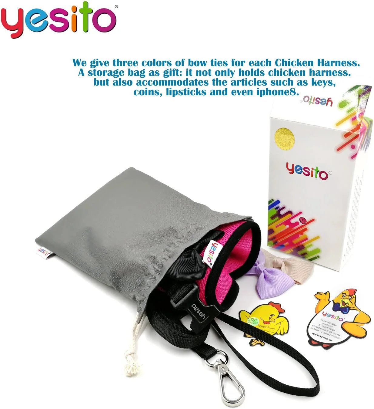 Yesito Chicken Harness Hen Size with 6ft Matching Leash – Adjustable, Resilient, Comfortable, Breathable, Large Size, Suitable for Chicken Weighing About 6.6 Pound,Pink