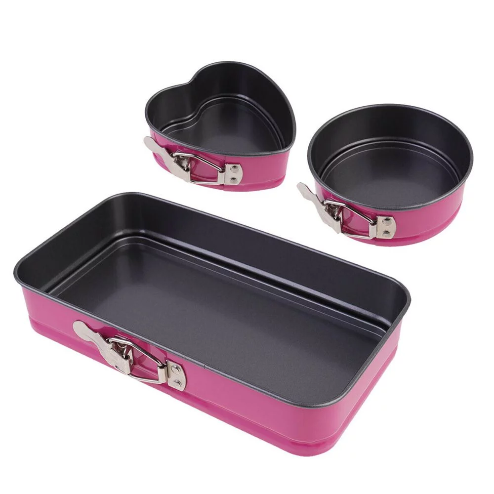3PCS Heart Tins Removable Bakeware Baking Mold Cake Tray Non Stick Pan Springform ROSE RED