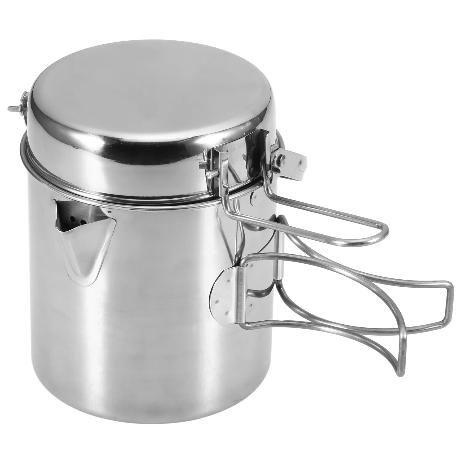 ametoys 1L Stainless Steel Cooking Kettle Portable Outdoor Camping Backpacking Pot with Foldable Handle