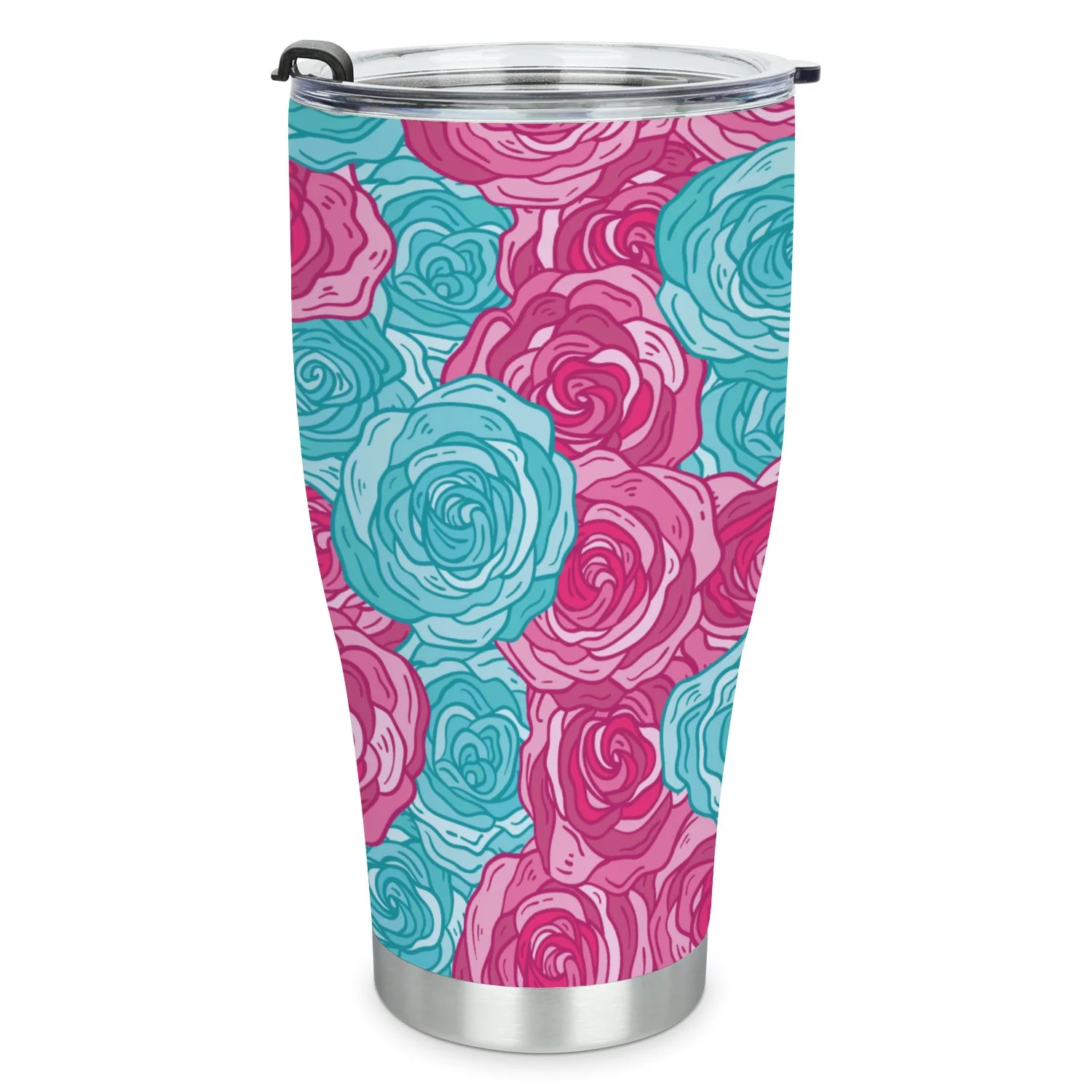 Hidove Stainless Steel Tumbler, Pink and Blue Roses Seamless Pattern 30oz Leak Proof & Stainless Steel Bottle for Hot & Cold Drinks - Coffee Travel Mug, Water Metal Canteen, Thermal Cup