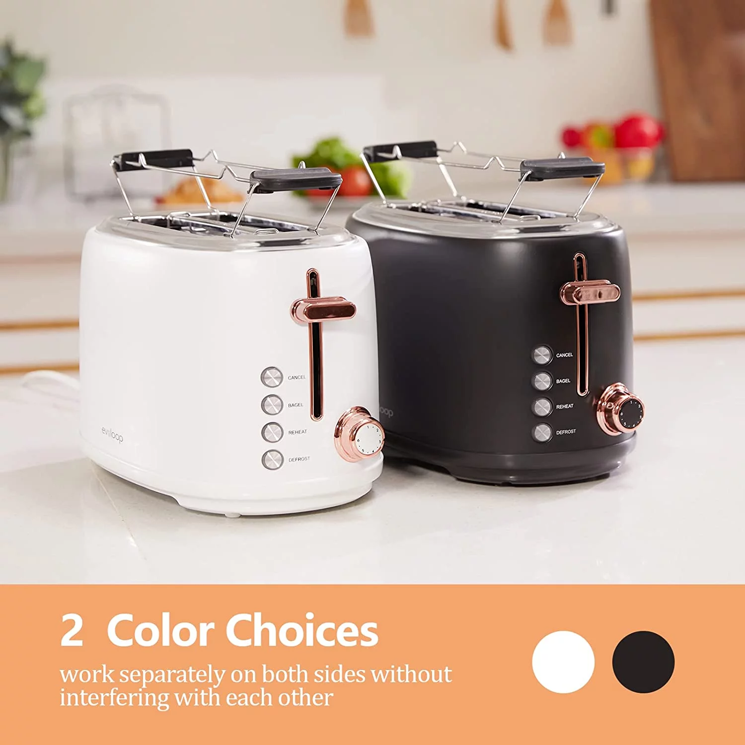 Evoloop Toaster 4 Slice, Stainless Steel Bread Toasters, 6 Bread Shade Settings, Black