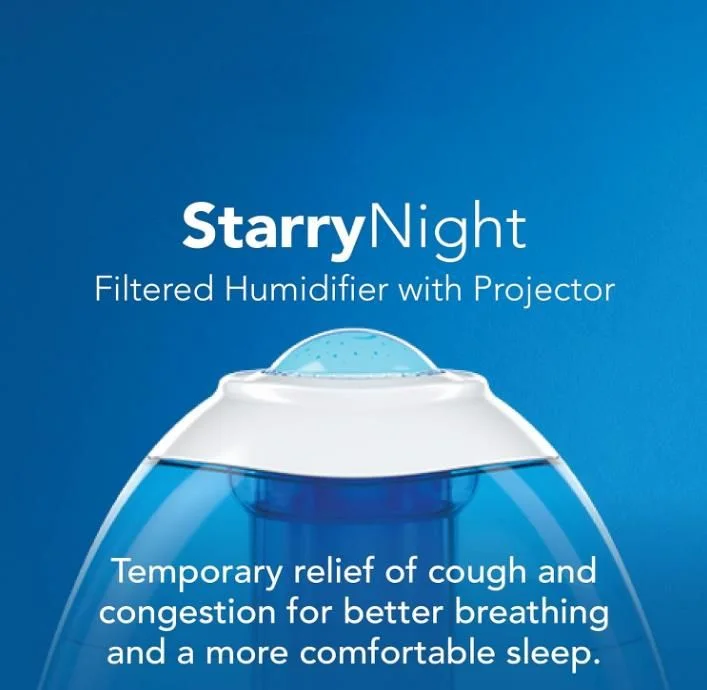 Starry Night Filtered Cool Mist Humidifier, Medium to Large Rooms, 1 Gallon Tank – Cool Mist Humidifier for Baby and Kids Rooms with Light Up Star Night Light Display, Works with Vicks VapoPads