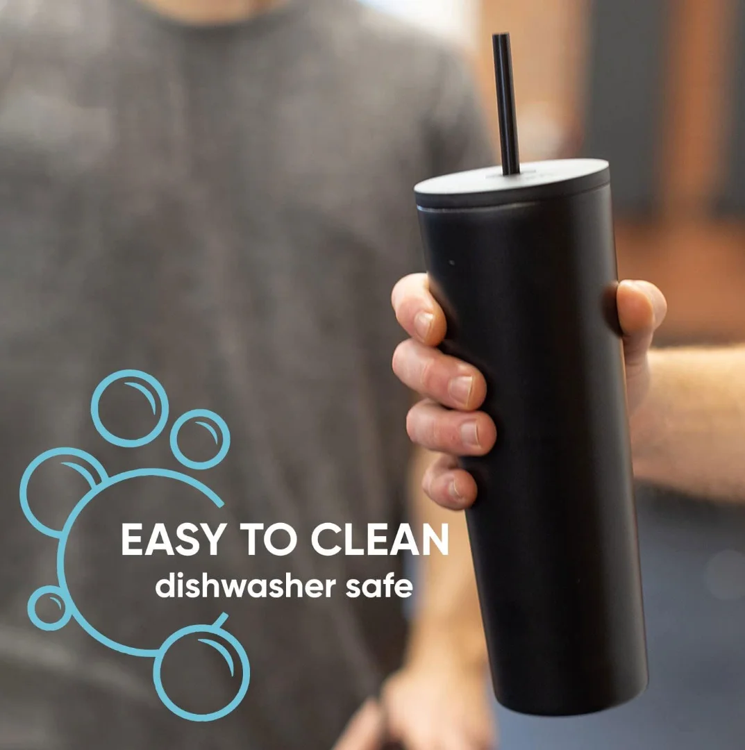 Simple Modern Insulated Tumbler 24oz with Lid and Straw , Iced Coffee Cup Reusable Stainless Steel Water Bottle Travel Mug-khaki