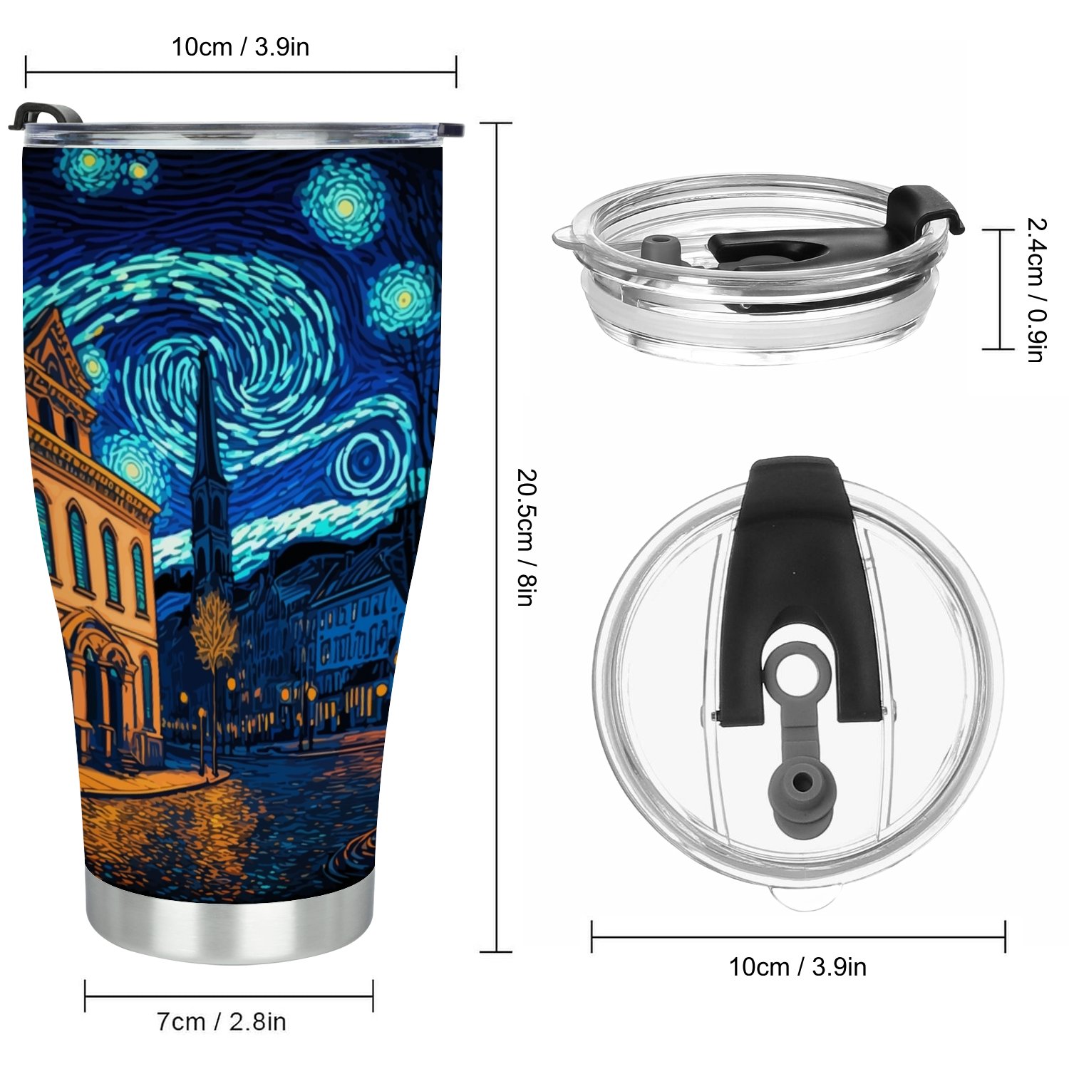Hidove Stainless Steel Tumbler, Glowing City Street under Starry Night Sky 30oz Leak Proof & Stainless Steel Bottle for Hot & Cold Drinks - Coffee Travel Mug, Water Metal Canteen, Thermal Cup