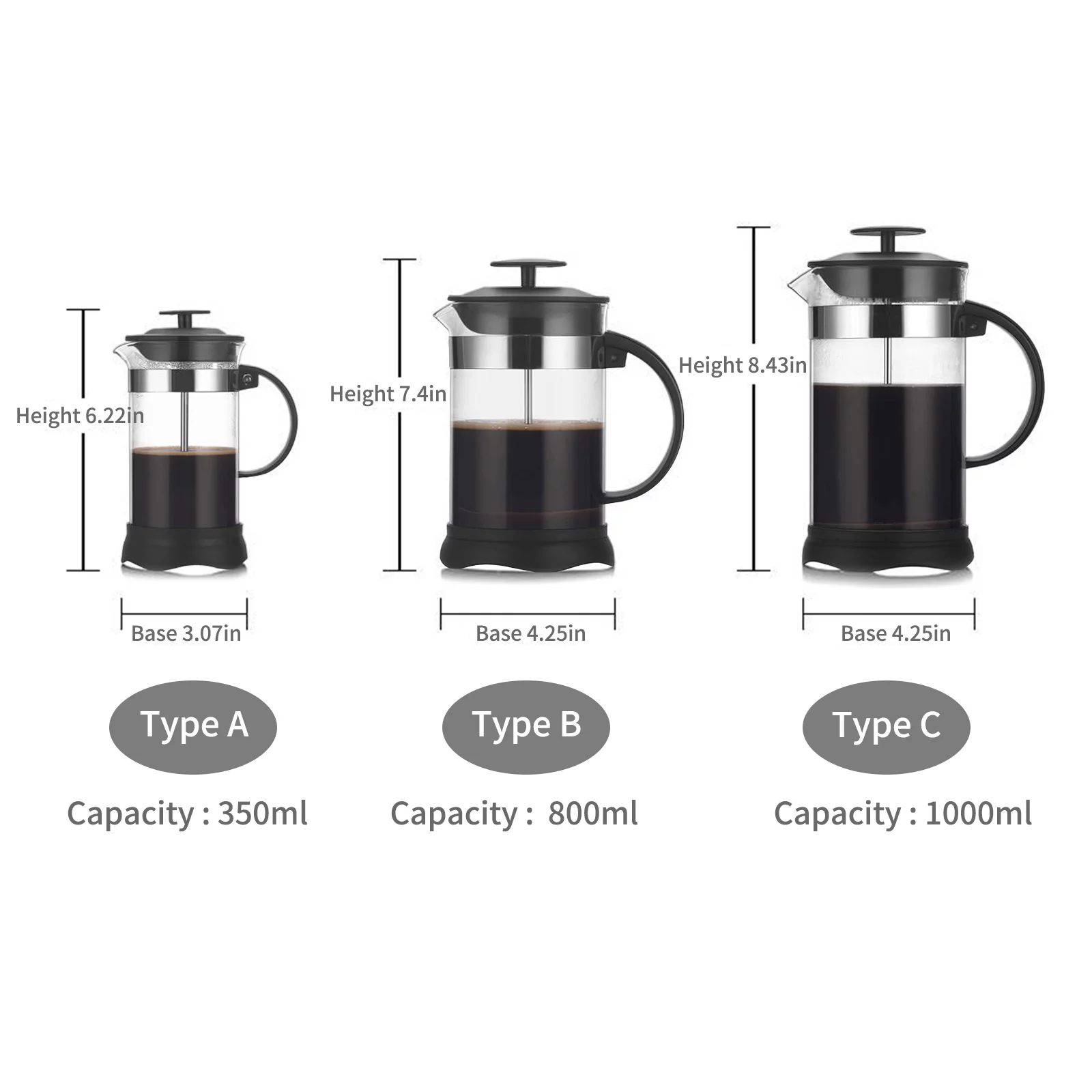 moobody French Press Coffee&Tea Maker Heat Resistant Borosilicate Coffee Pot for Home Office High-Density Stainless Steel Filter, 800ml