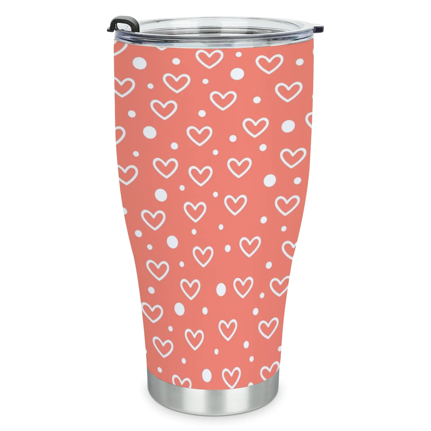 Hidove Stainless Steel Tumbler, Romantic Seamless Pattern with White Hearts 30oz Leak Proof & Stainless Steel Bottle for Hot & Cold Drinks - Coffee Travel Mug, Water Metal Canteen, Thermal Cup