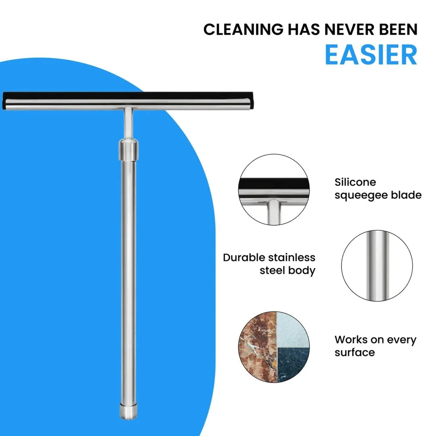 Stainless Steel Shower Squeegee with Telescoping Handle Extends to 23 Inches, From Grand Fusion