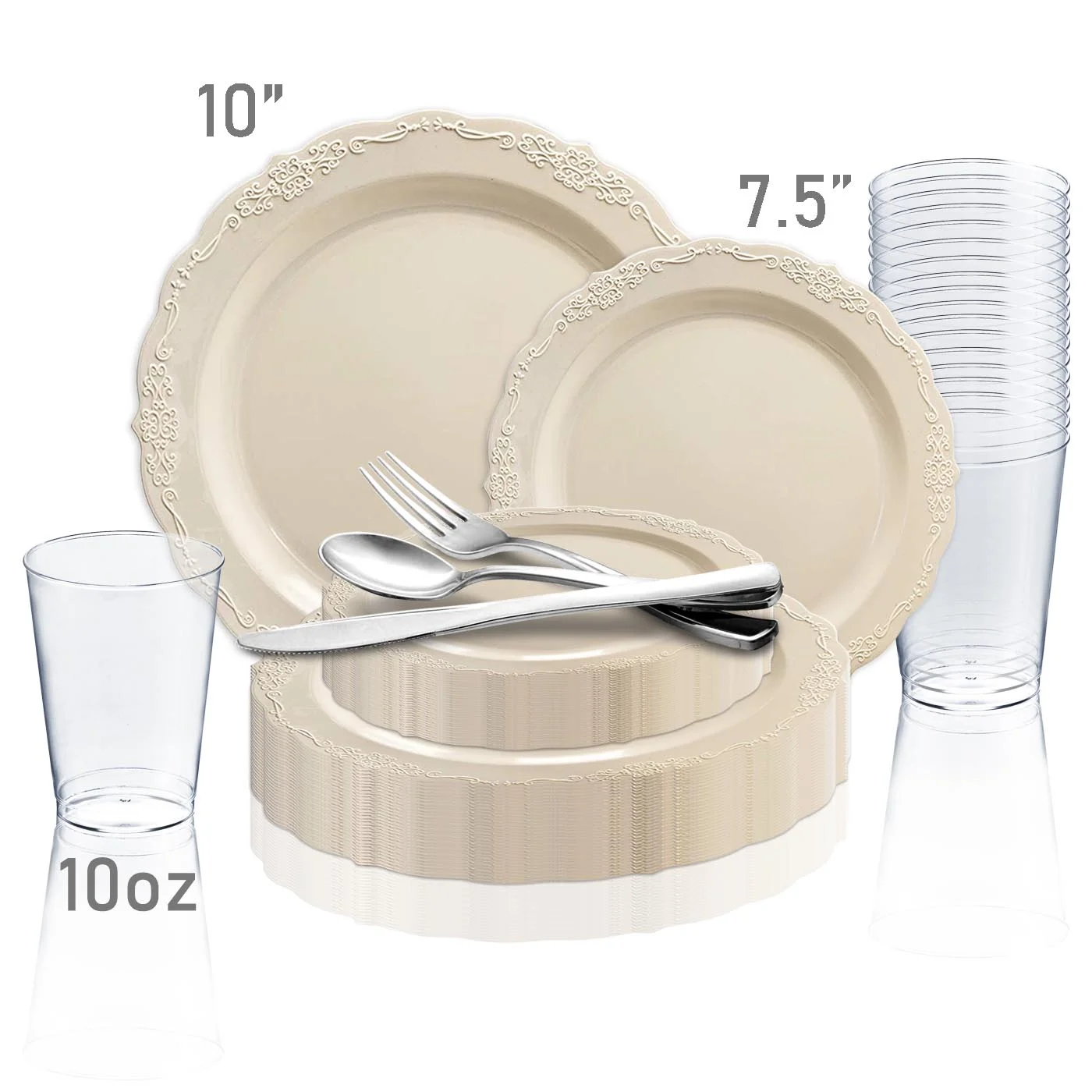 Smarty Ivory Vintage Disposable Plastic Wedding Value Set (120 Guests)