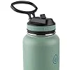 Thermoflask 40oz Stainless Steel Insulated Water Bottles with Straw and Spout Lids, 2-pack, Off White/Glade Green