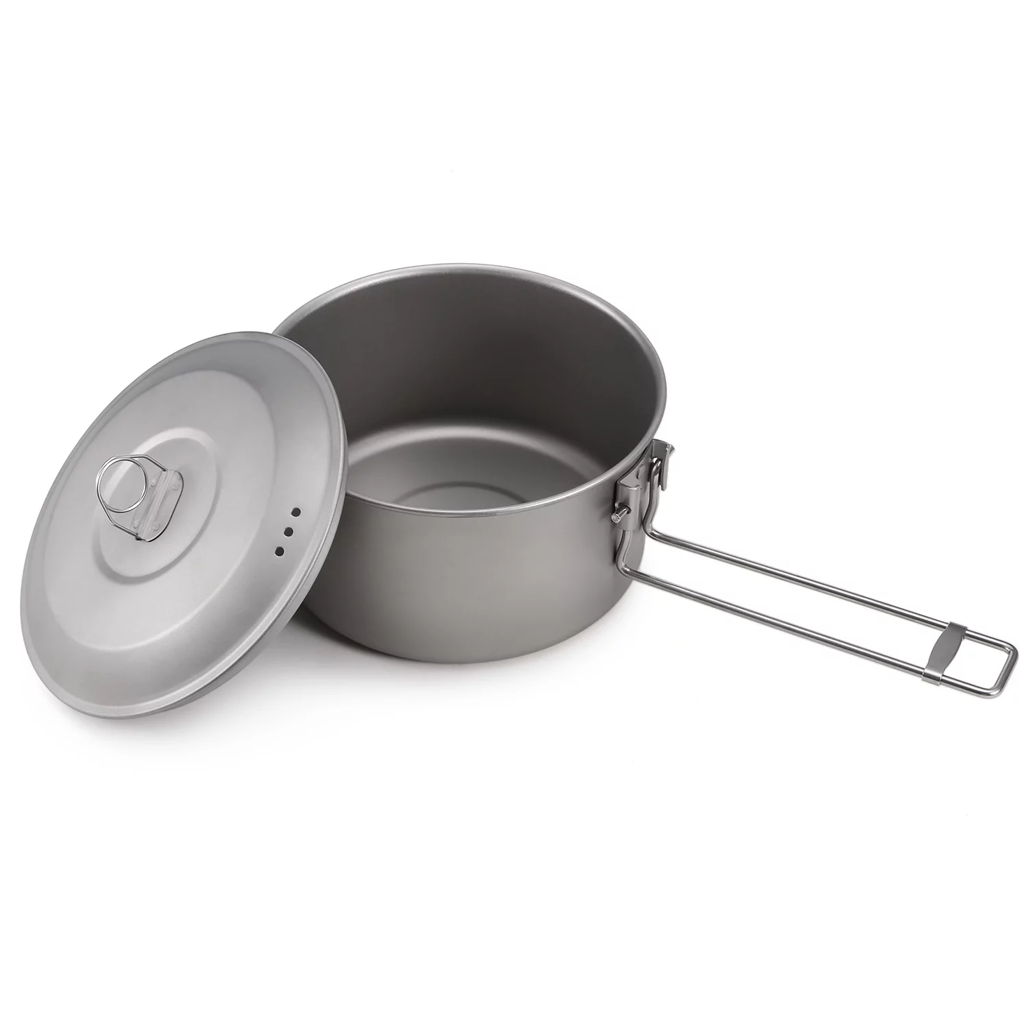 ametoys Camping Cookware Set Titanium Pot and Fry Pan Set with Lid and Foldable Handles for Outdoor Camping Hiking Backpacking Picnic
