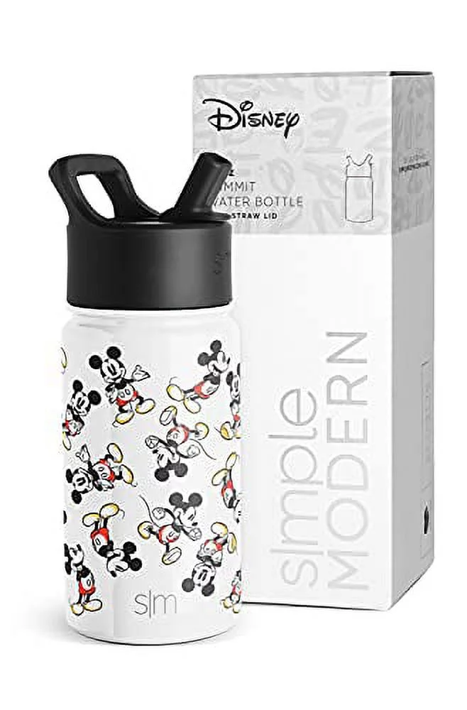 Simple Modern Disney Mickey Mouse Kids Water Bottle with Straw Lid | Reusable Insulated Stainless Steel Cup for School | Summit Collection | 14oz, Mickey Mouse Retro