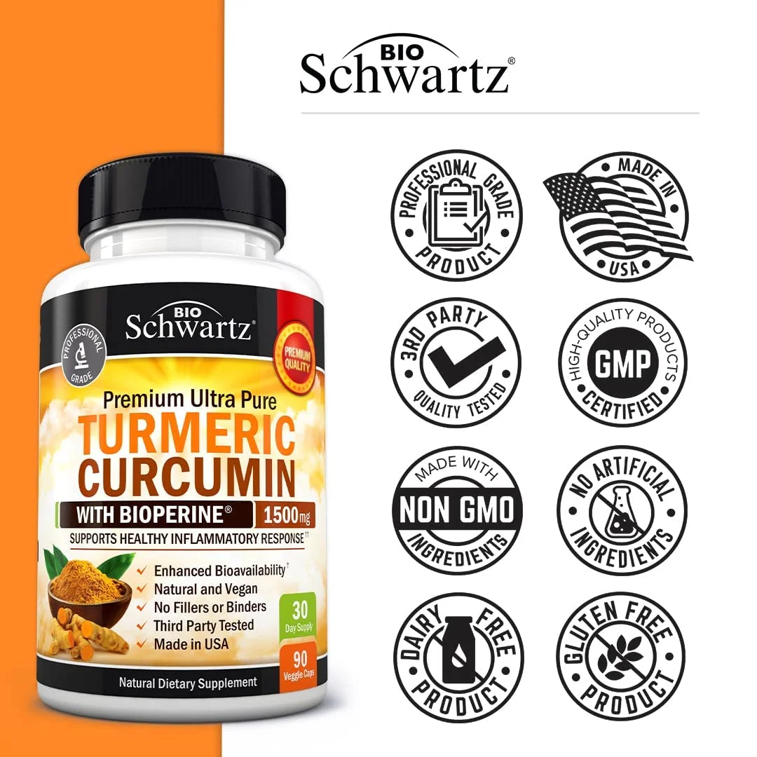 BioSchwartz Turmeric Curcumin with BioPerine 1500mg |  Turmeric Capsules with Black Pepper, 90ct