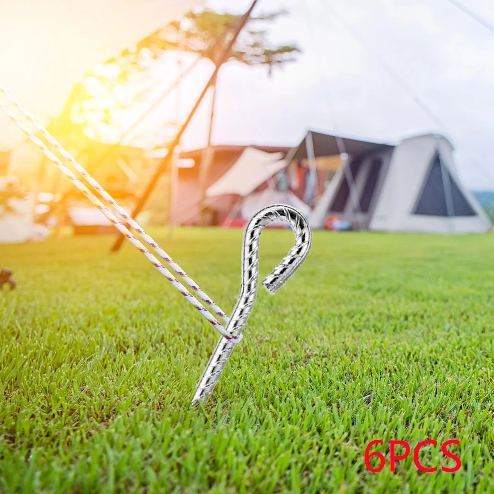 kesoto 6 Pieces Tent Stakes Pegs Tent Nails Reusable Beach Spikes Anchor Canopy Stakes with Hook for Backpacking Trip Lawn Tarpaulin 40CM